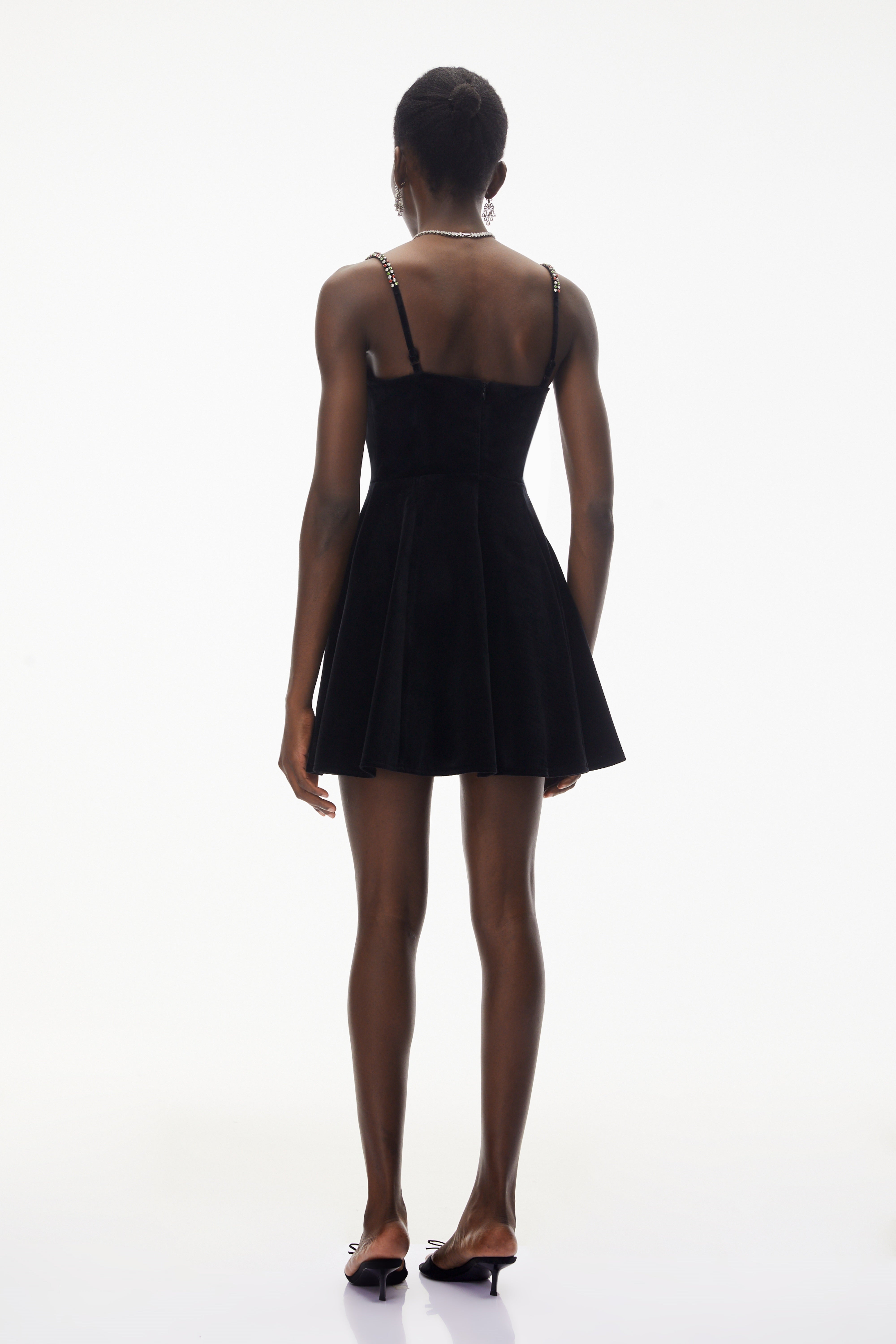 Elettra Black Off Shoulder Embellished Mini Dress