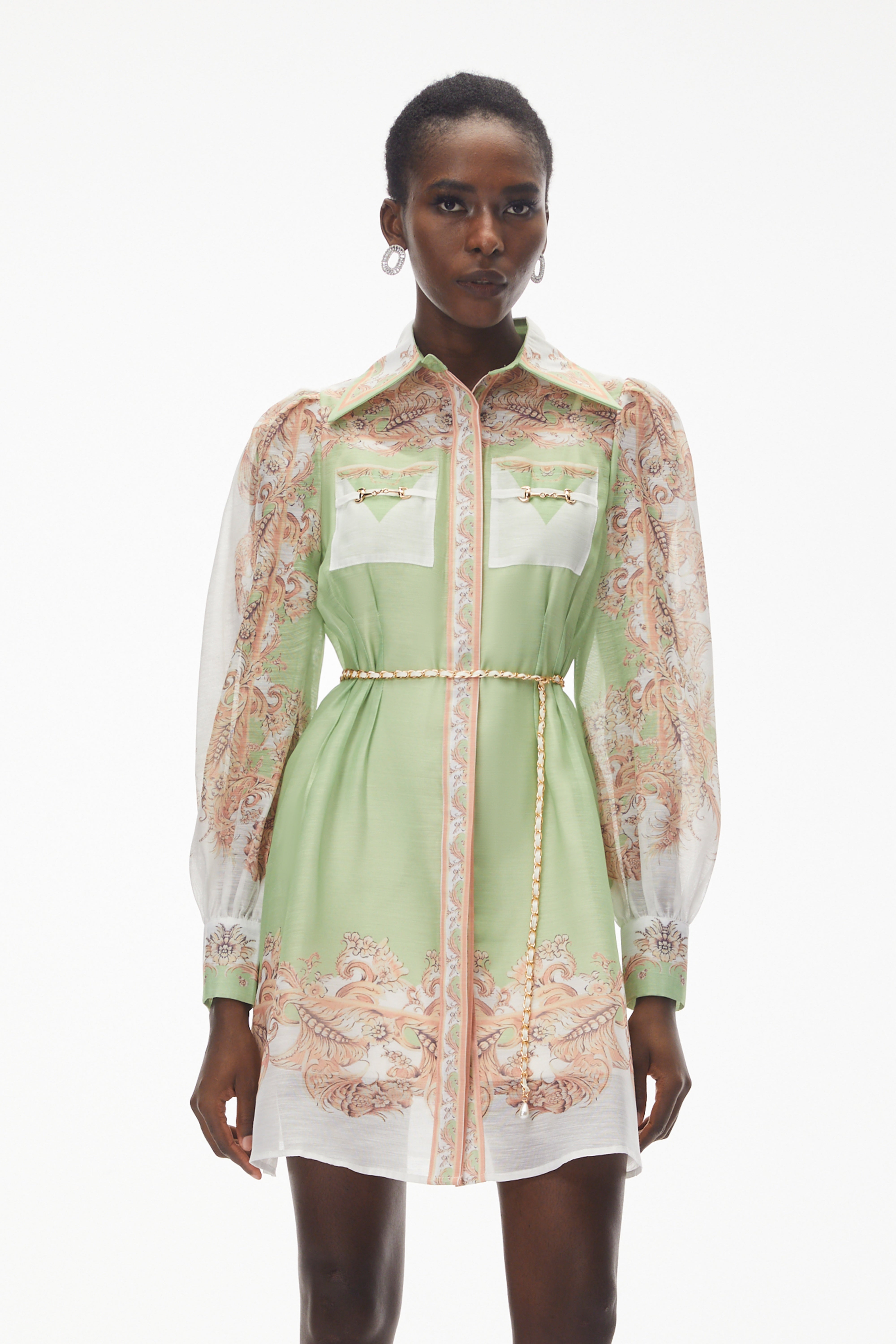 Elisabeth Green Color Block Print Mini Dress Elisabeth Green Color Block Print Mini Dress