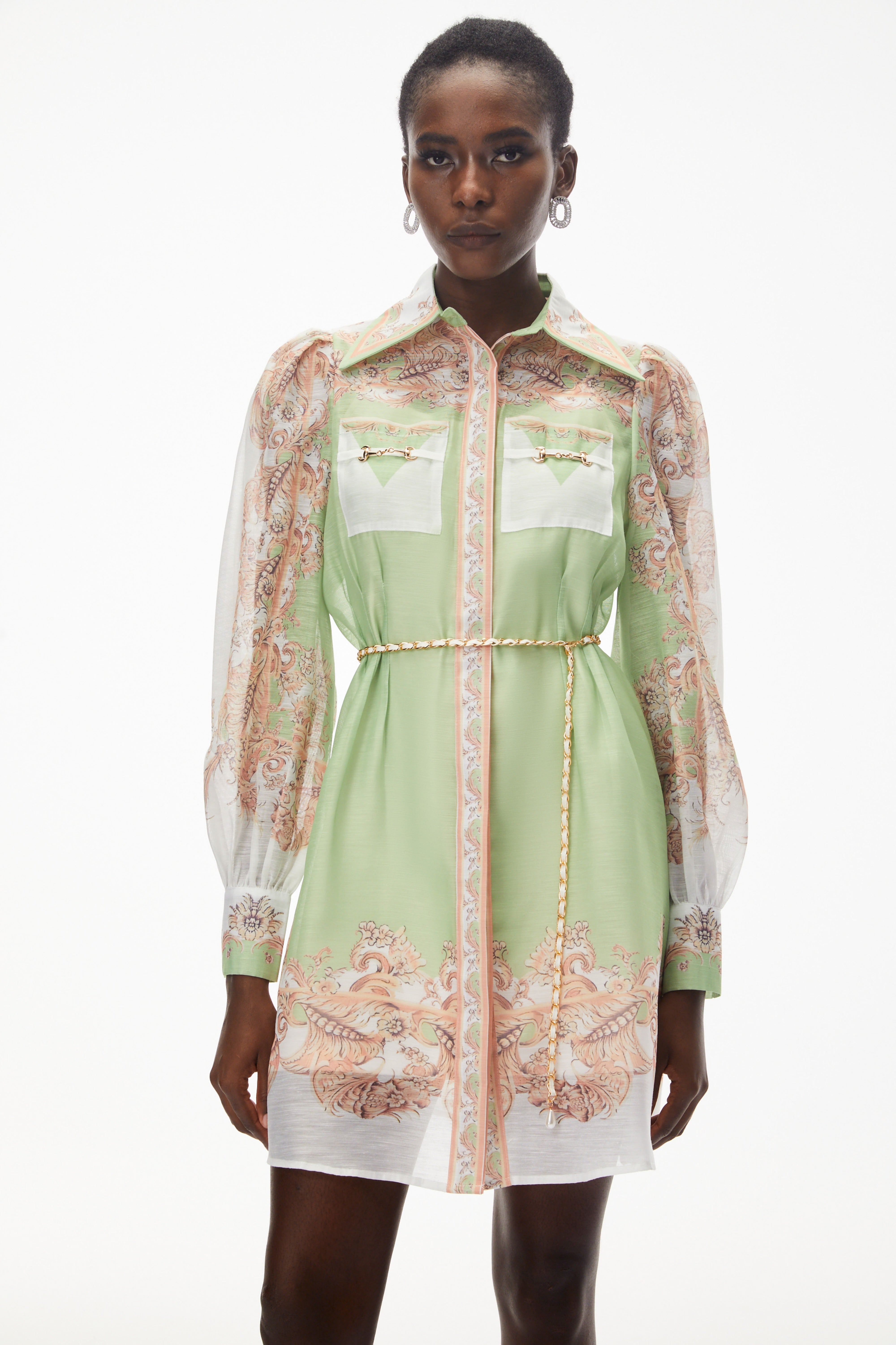 Elisabeth Green Color Block Print Mini Dress