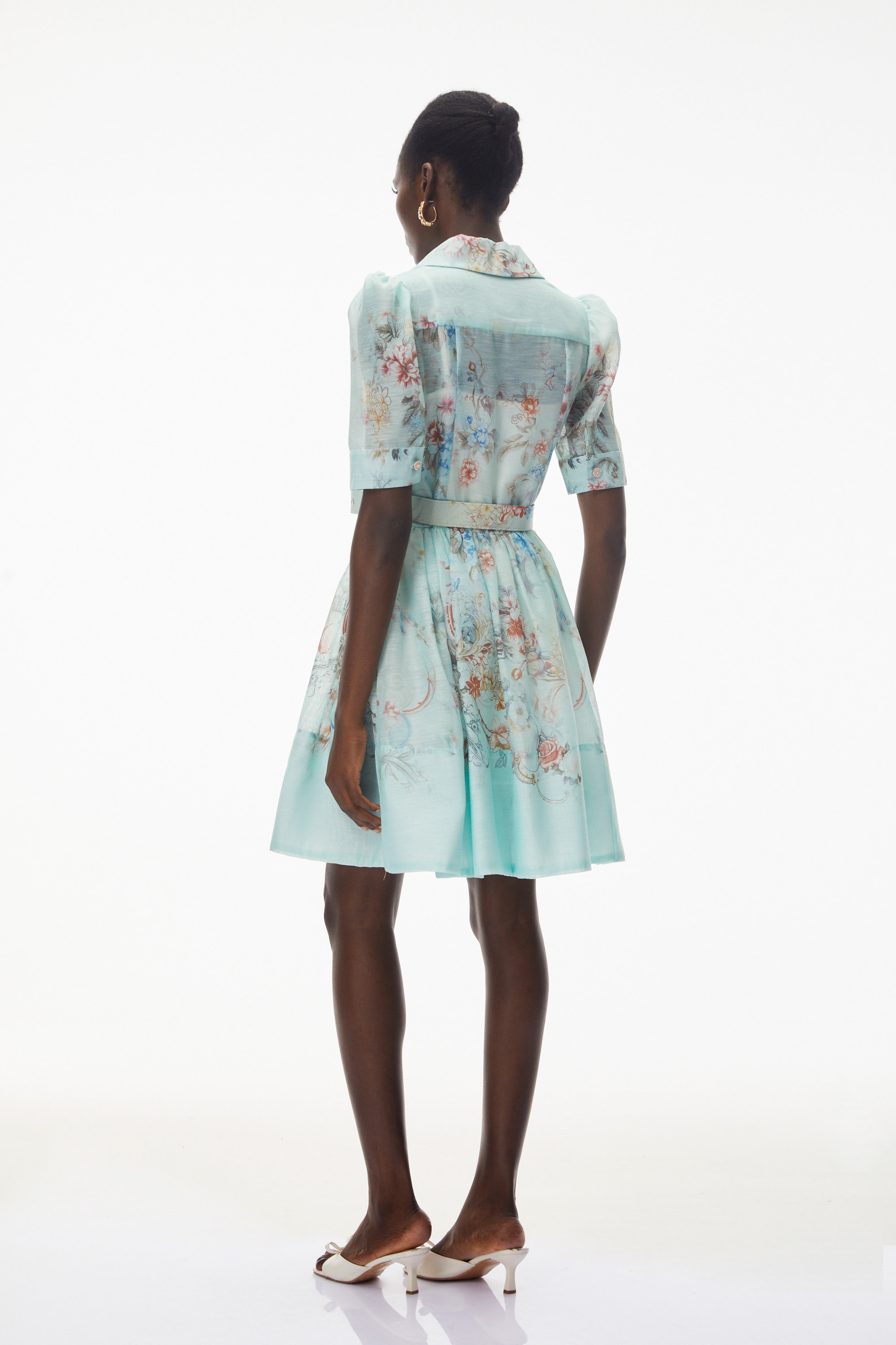 Elisheva Mint Green Floral Print Mini Dress