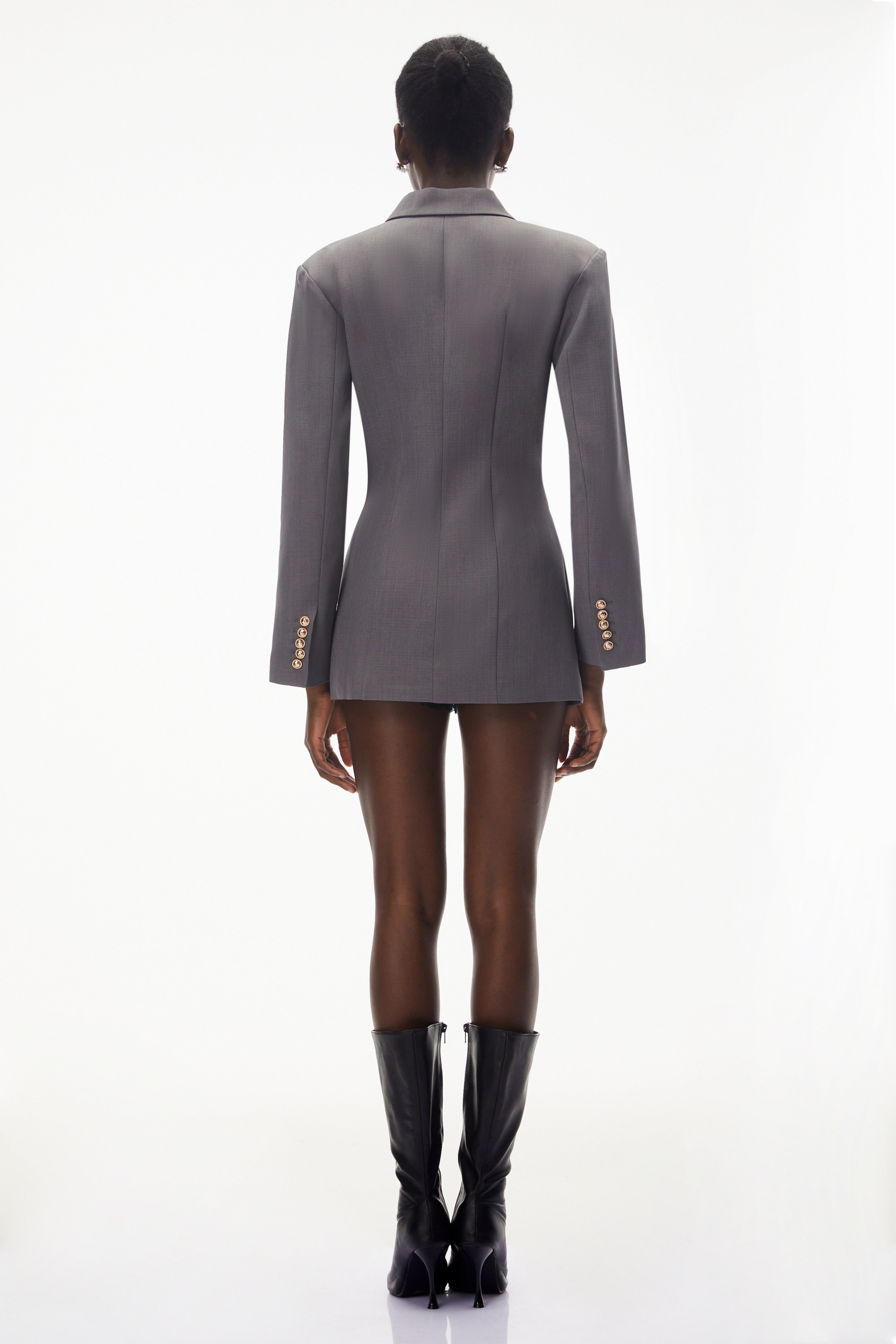 Eliza Grey Asymmetrical Ruched Blazer