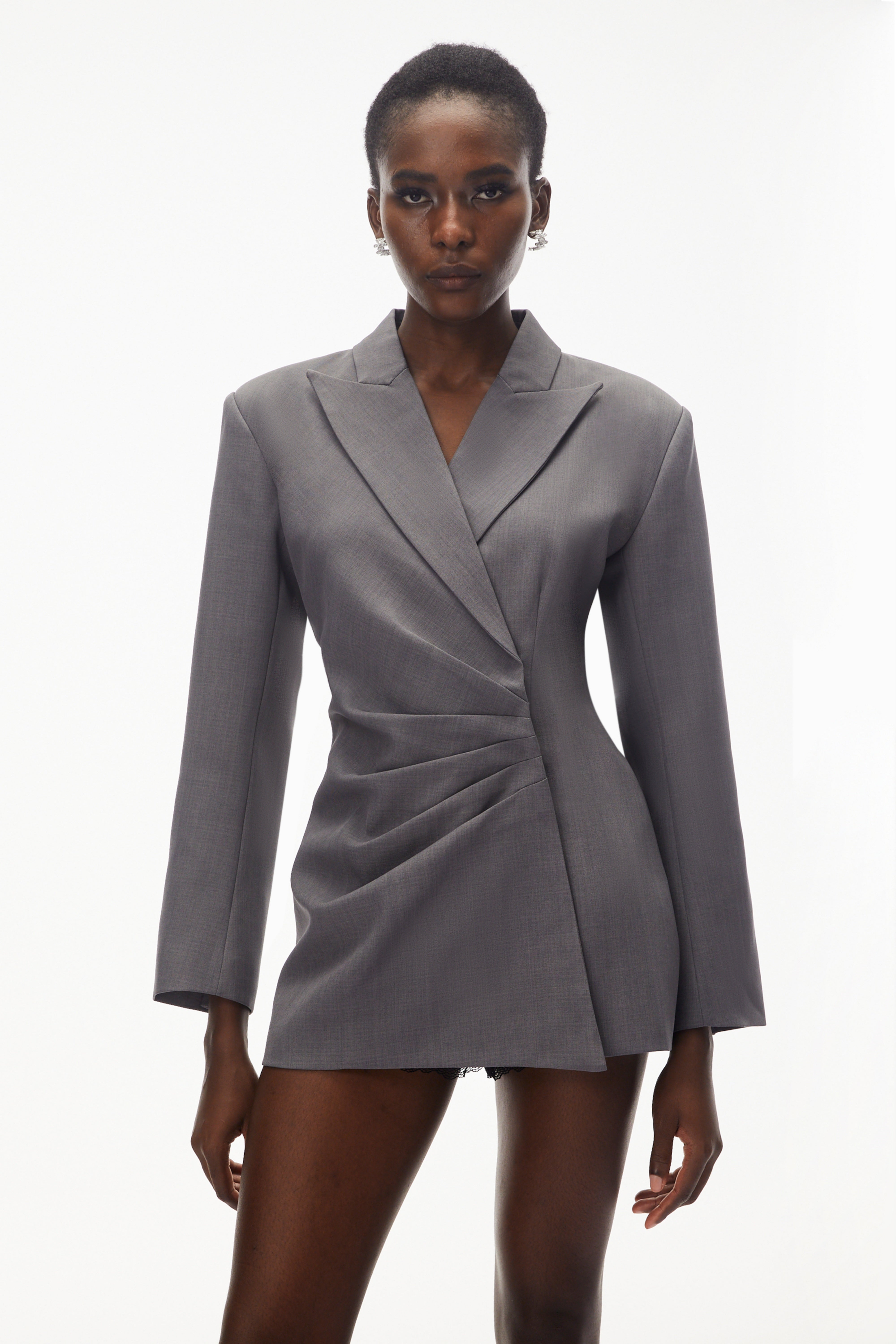 Eliza Grey Asymmetrical Ruched Blazer (Final Sale)