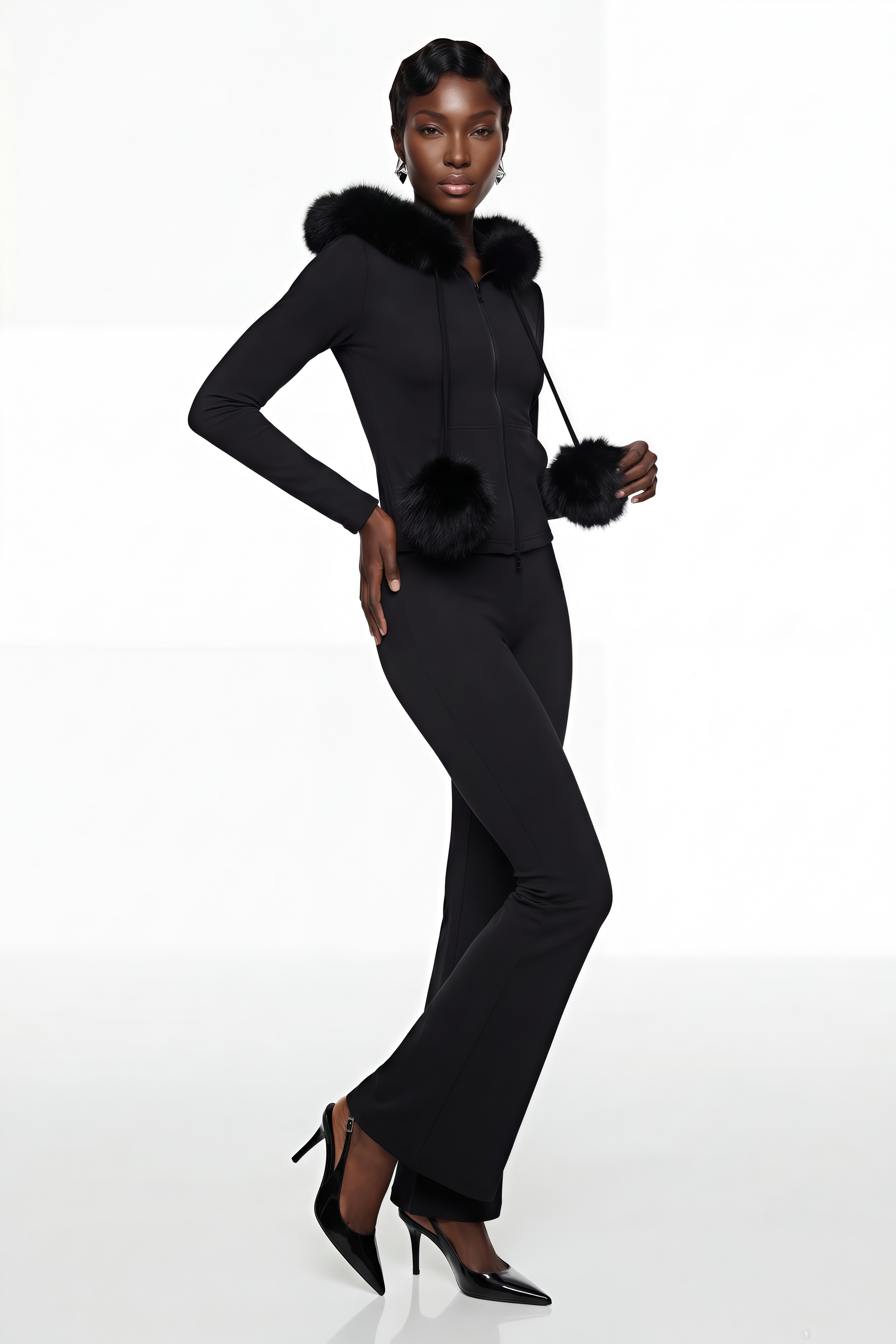 Elize Black Hoodie Jacket & Flared Trouser Set