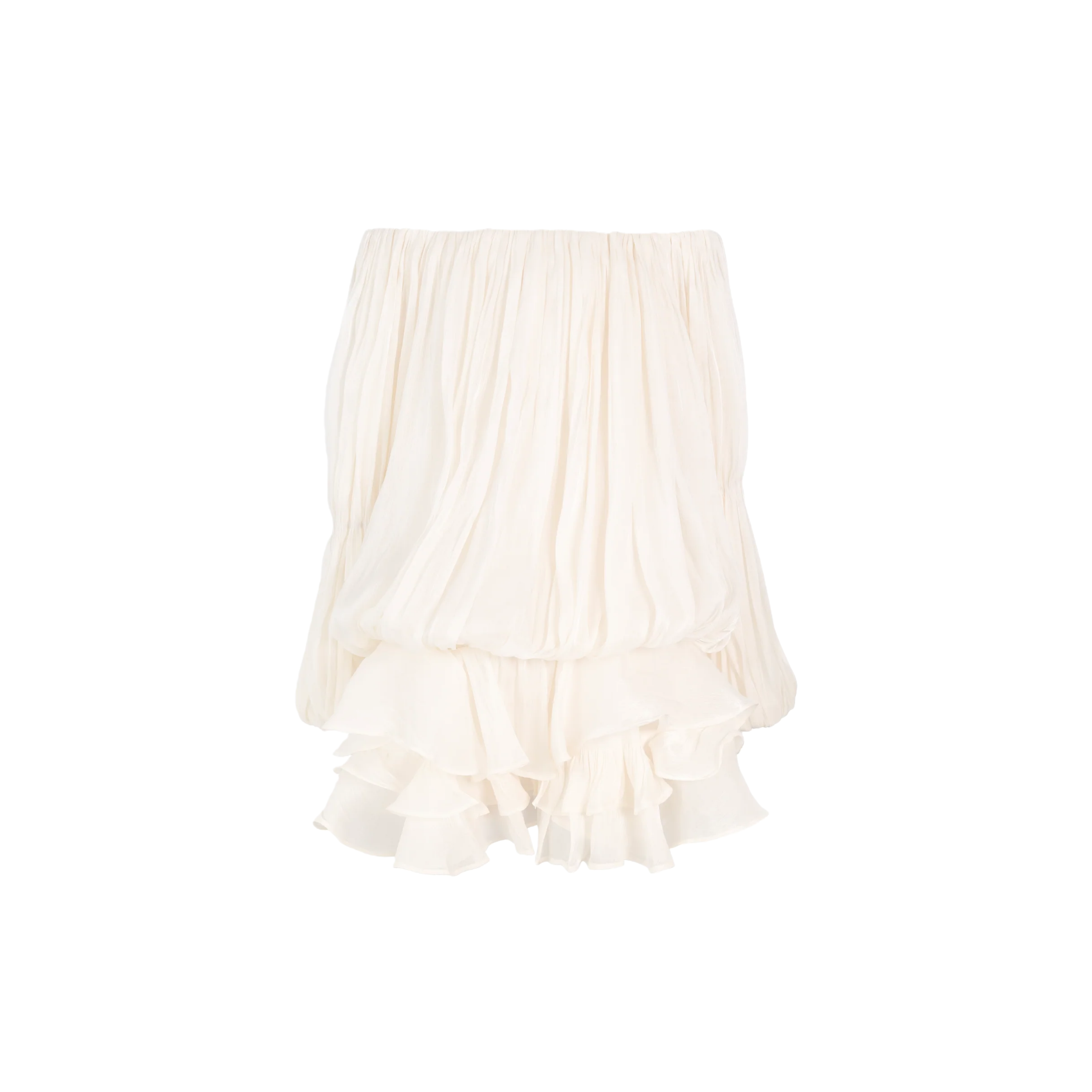 Zofia White Glossy Pleated Tiered Mini Dress