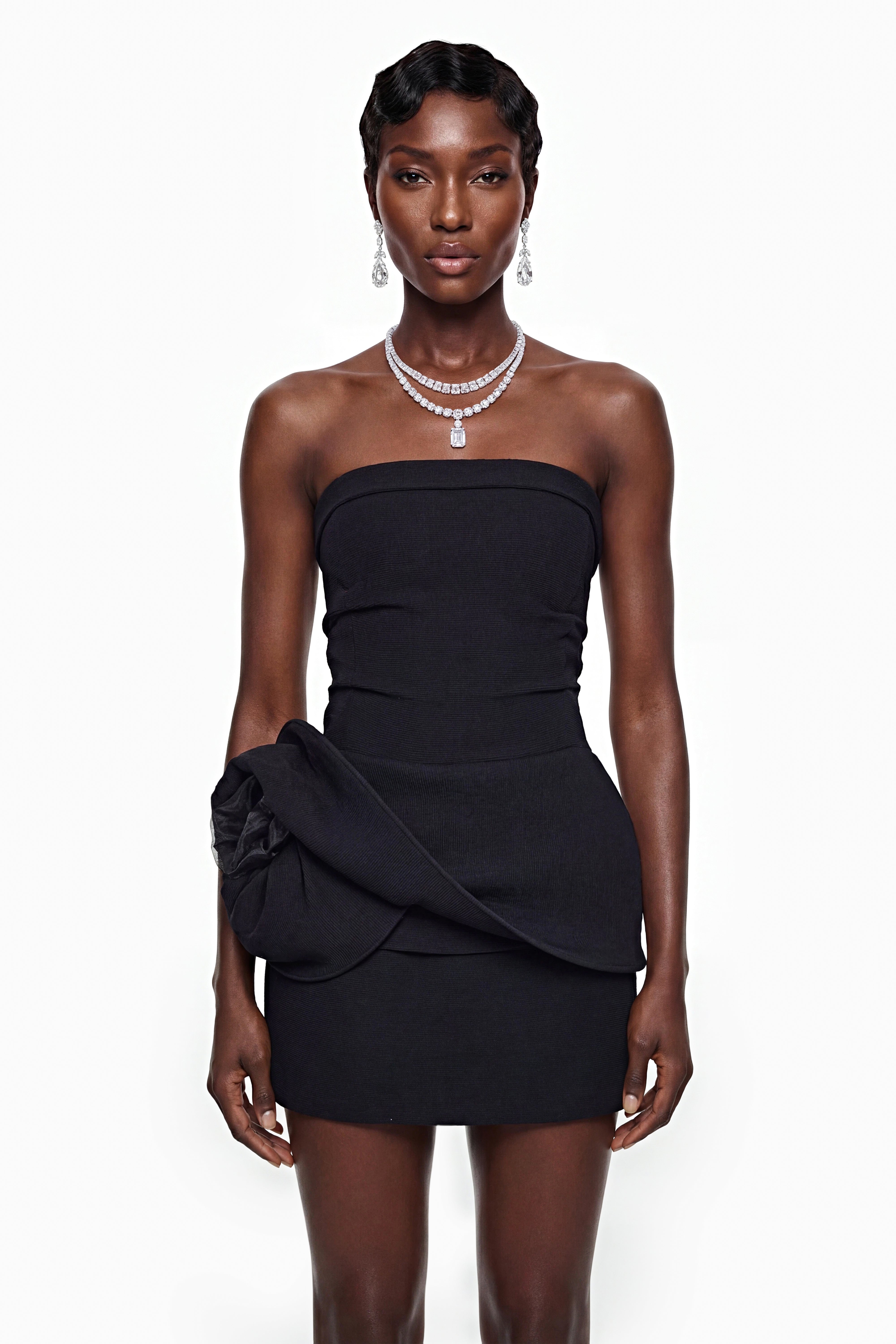 Elsie Black Off Shoulder Corset Mini Dress