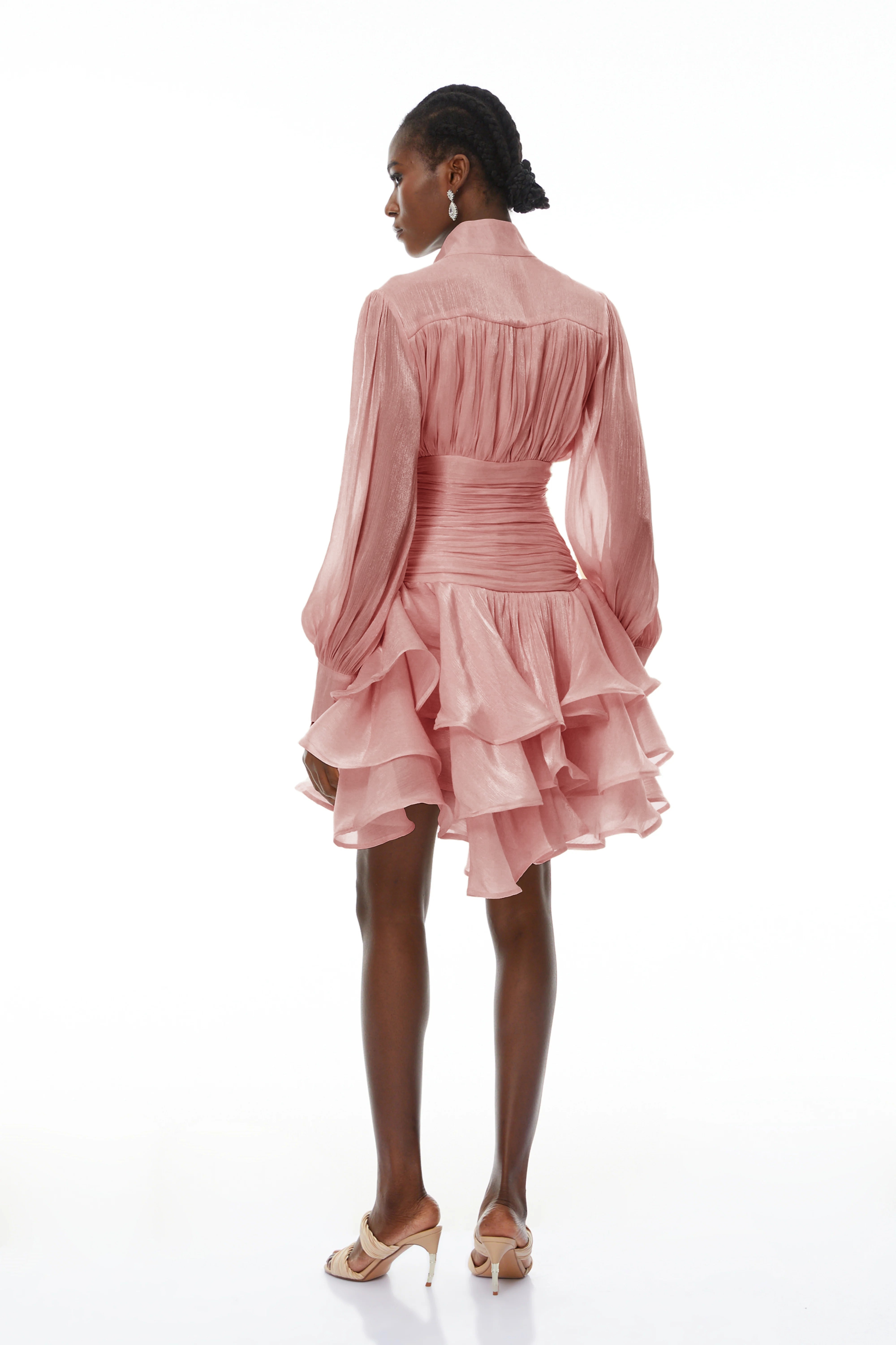Emersyn Pink High-Neck Ruffled Detail Mini Dress (Final Sale-US Only)