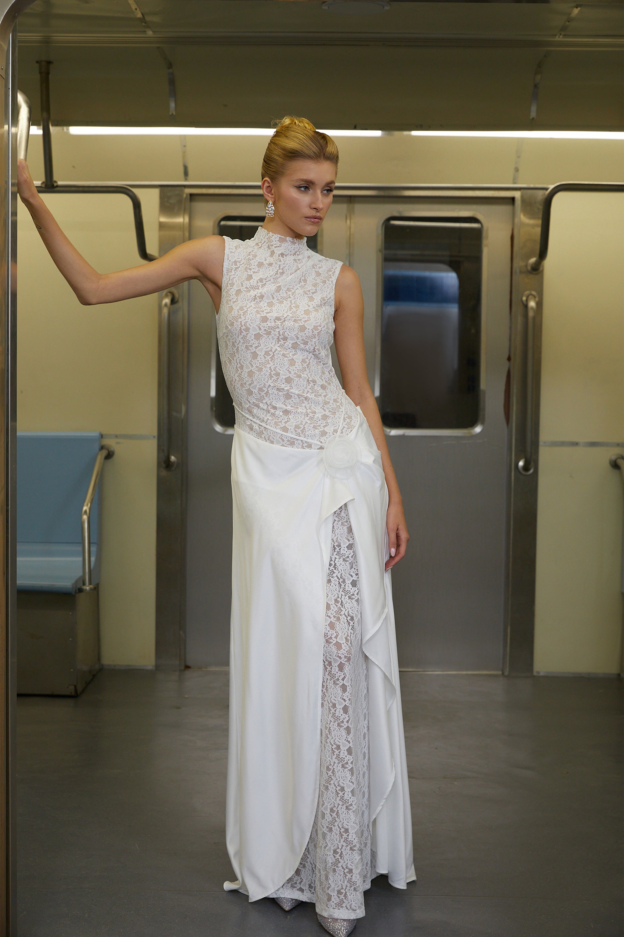 Emilia White Asymmetrical Floral Lace Maxi Dress (Final Sale-US Only)