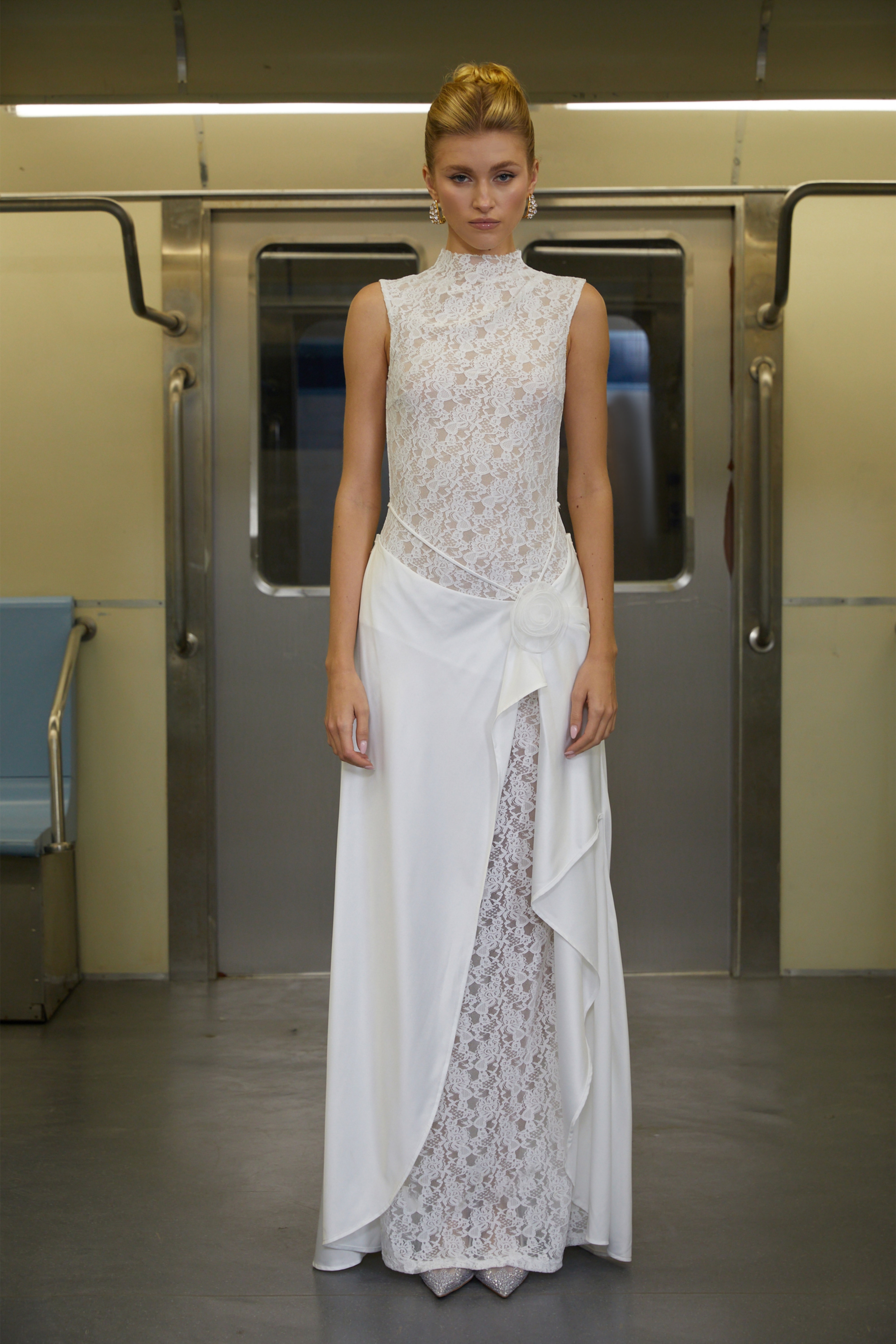 Emilia White Asymmetrical Floral Lace Maxi Dress (Final Sale-US Only)