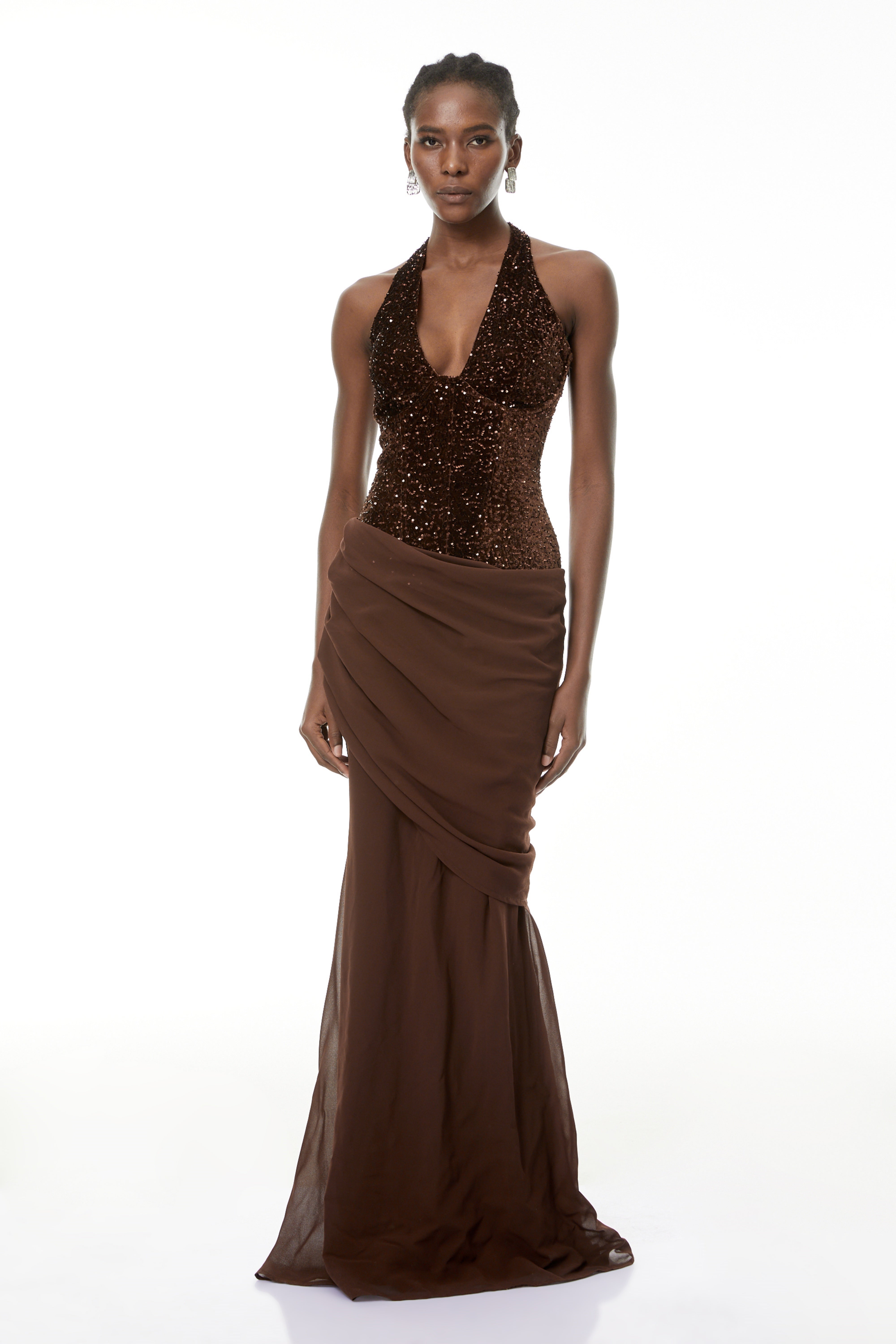 Emma Brown Halterneck Sequin Panel Maxi Gown