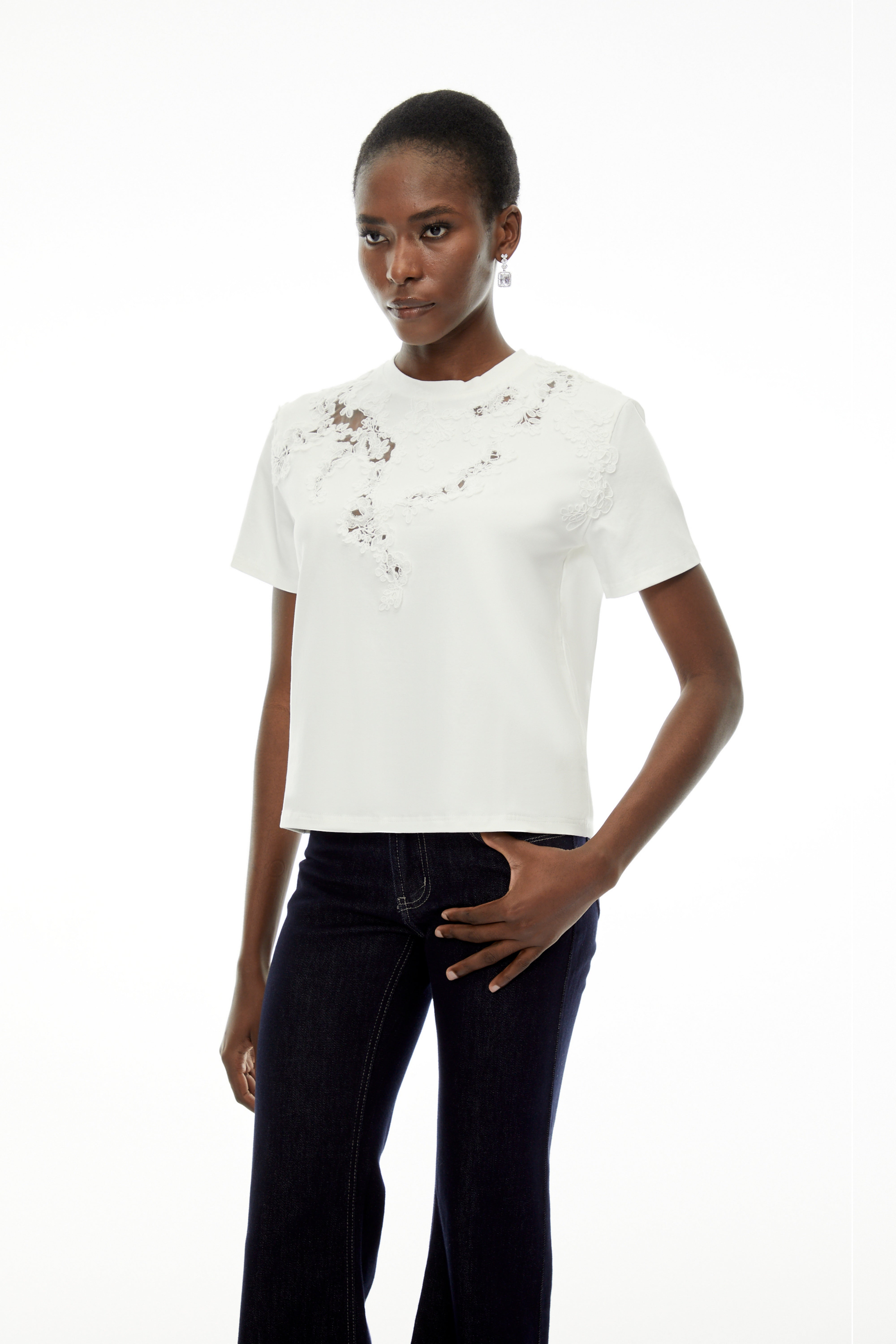 Emma White Floral Embroidered T-Shirt