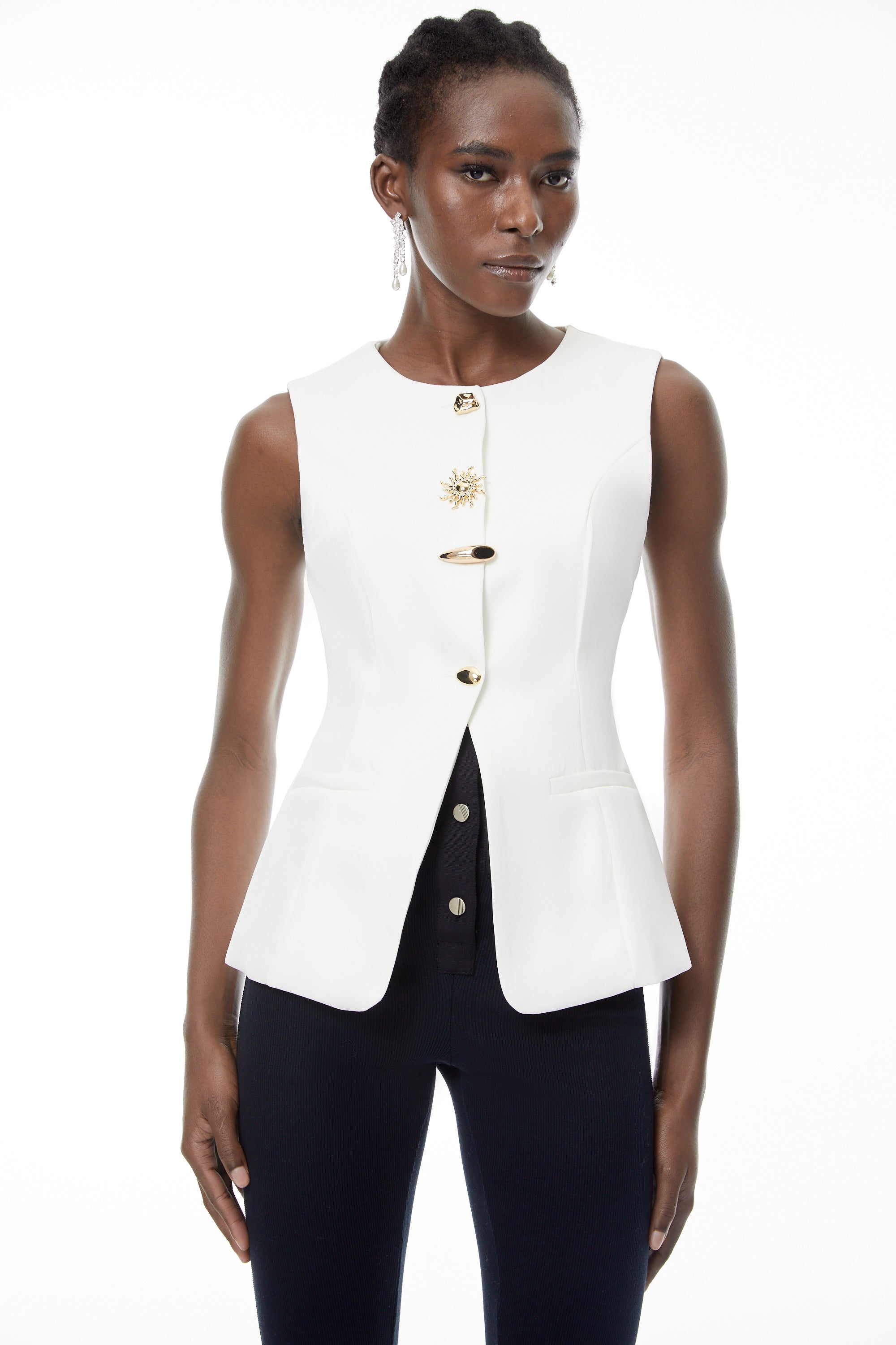 Emma White Waistcoat with Gold Buttons