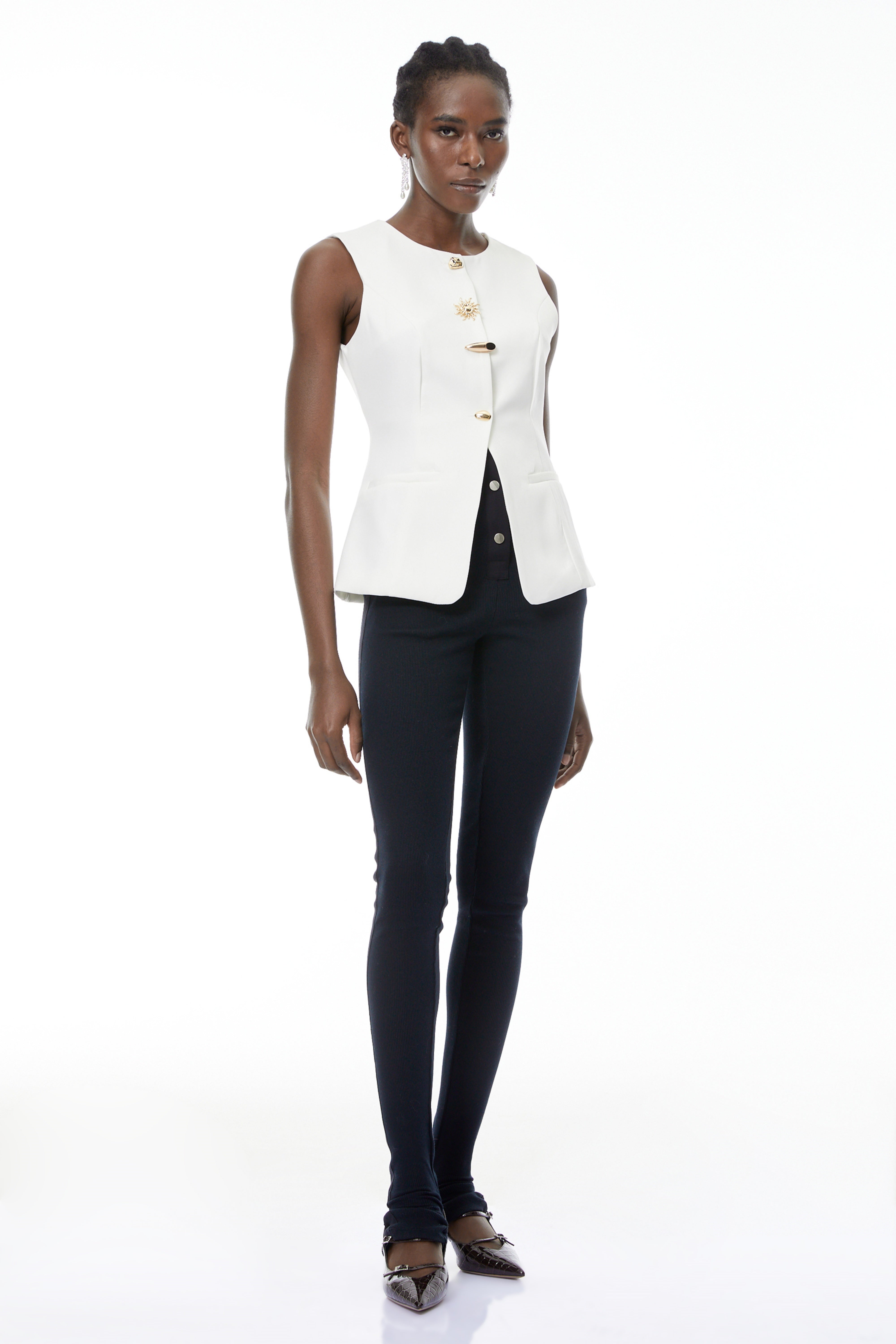 Emma White Waistcoat with Gold Buttons