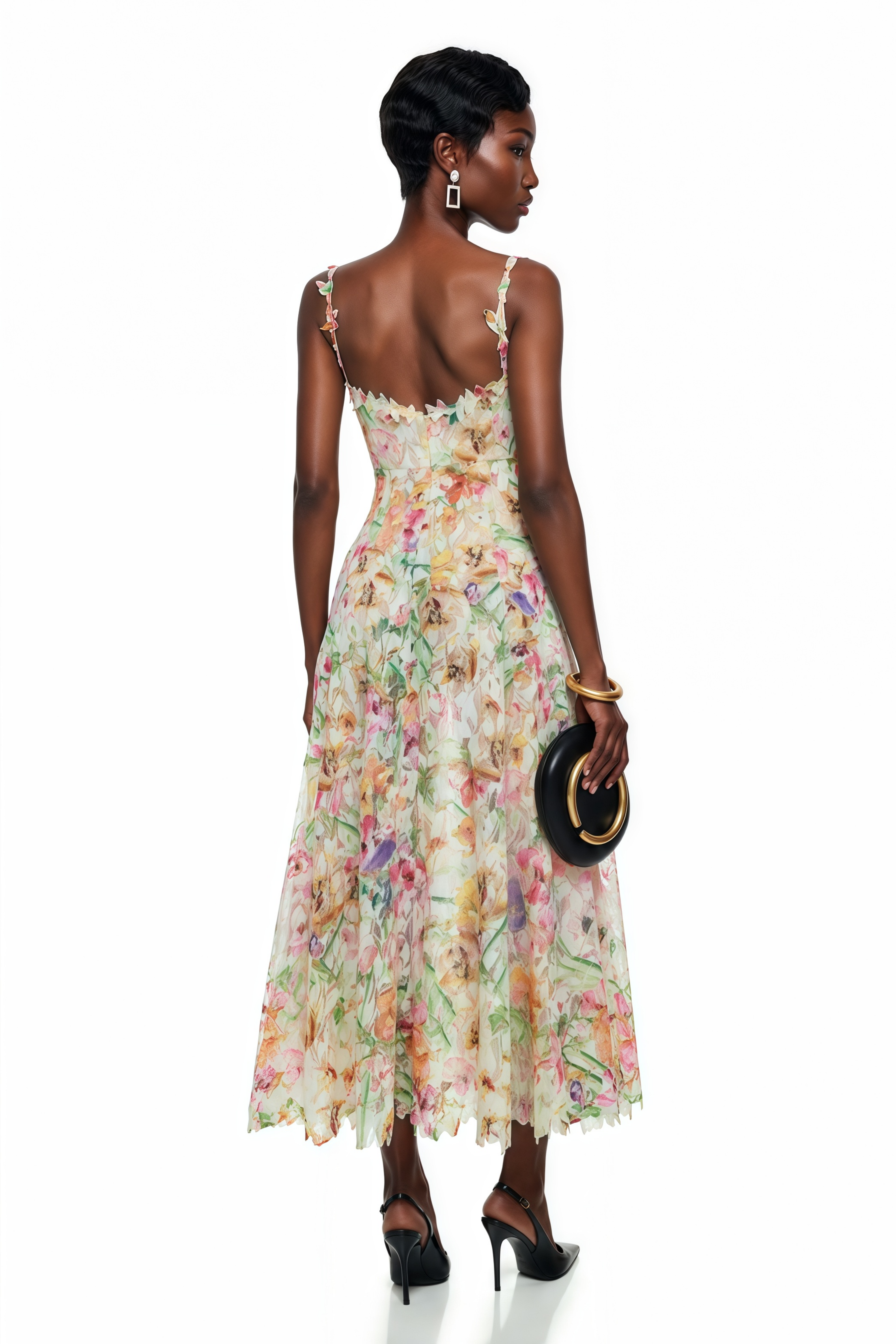 Enora Lace Floral Embroidered Midi Dress