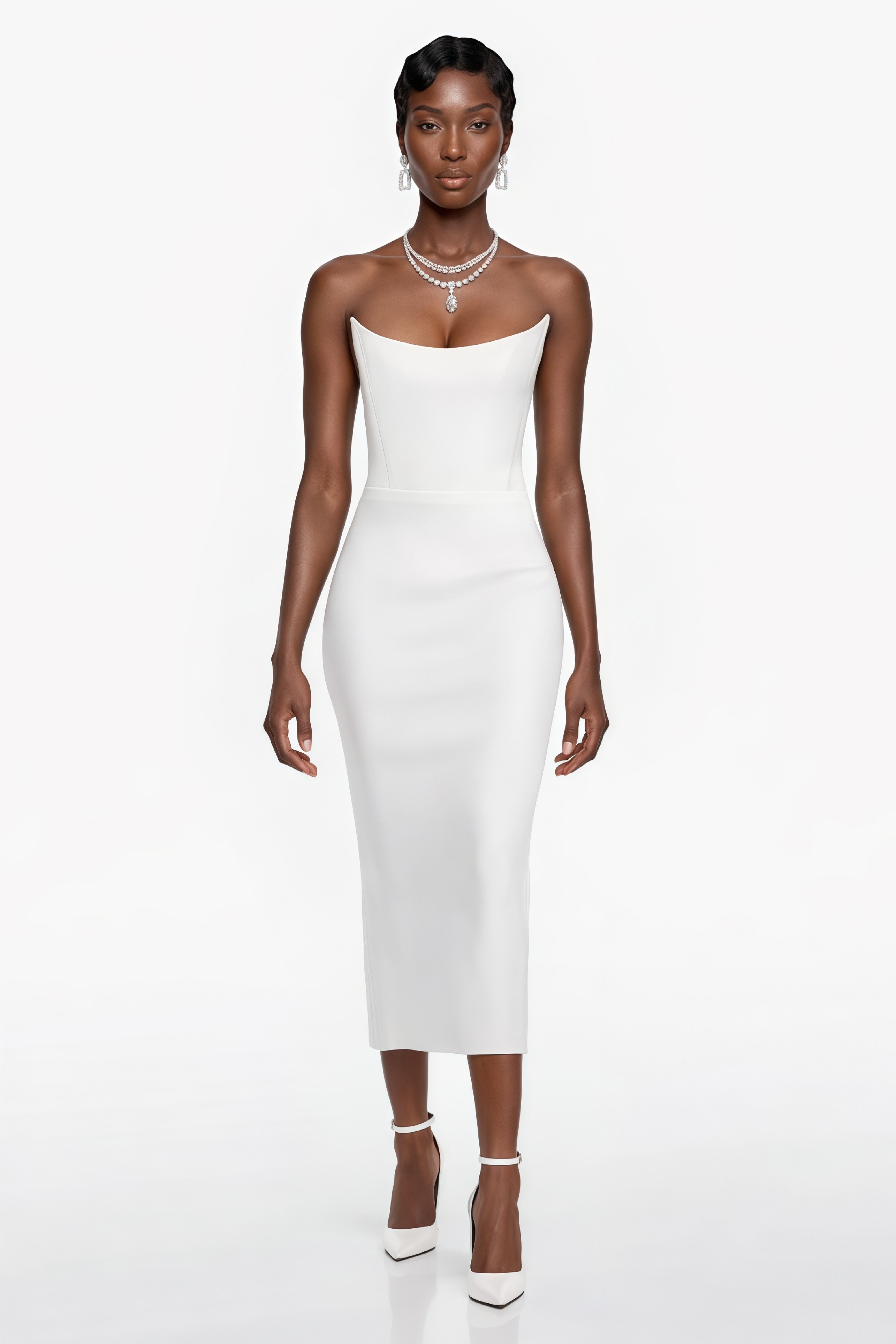 Escolástica White Off Shoulder Midi Dress
