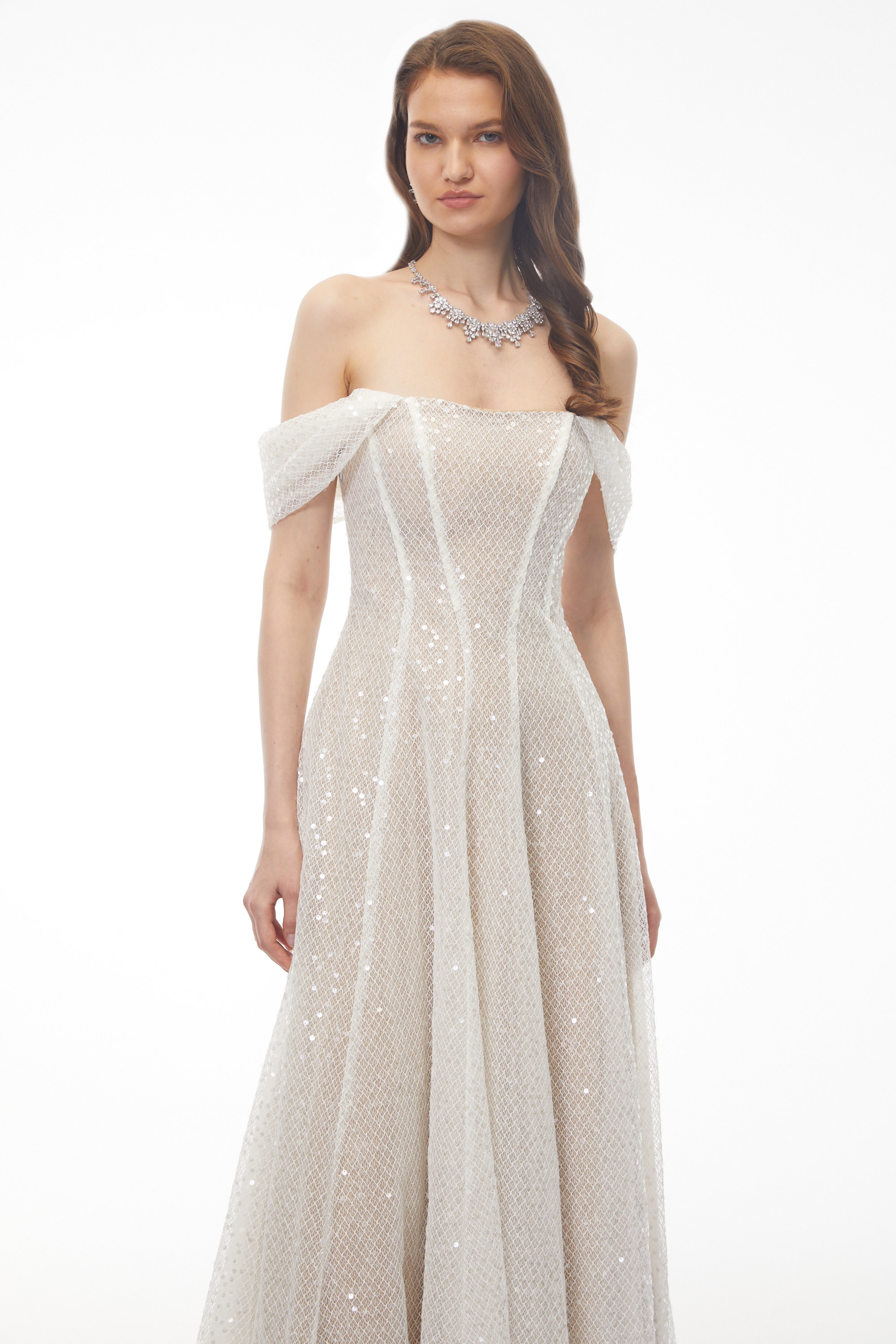 Esme White Off Shoulder Embellished Maxi Dress
