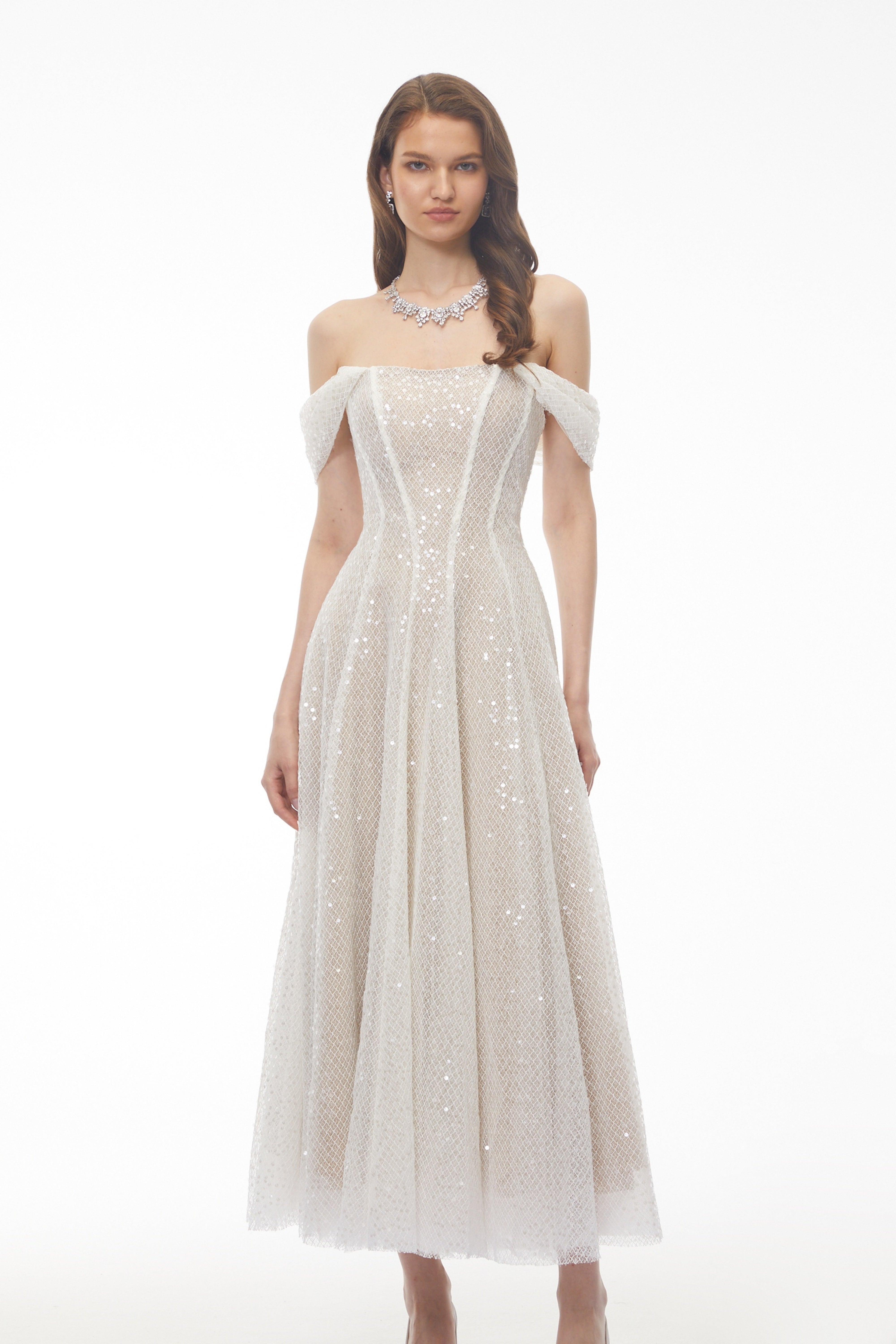 Esme White Off Shoulder Embellished Maxi Dress