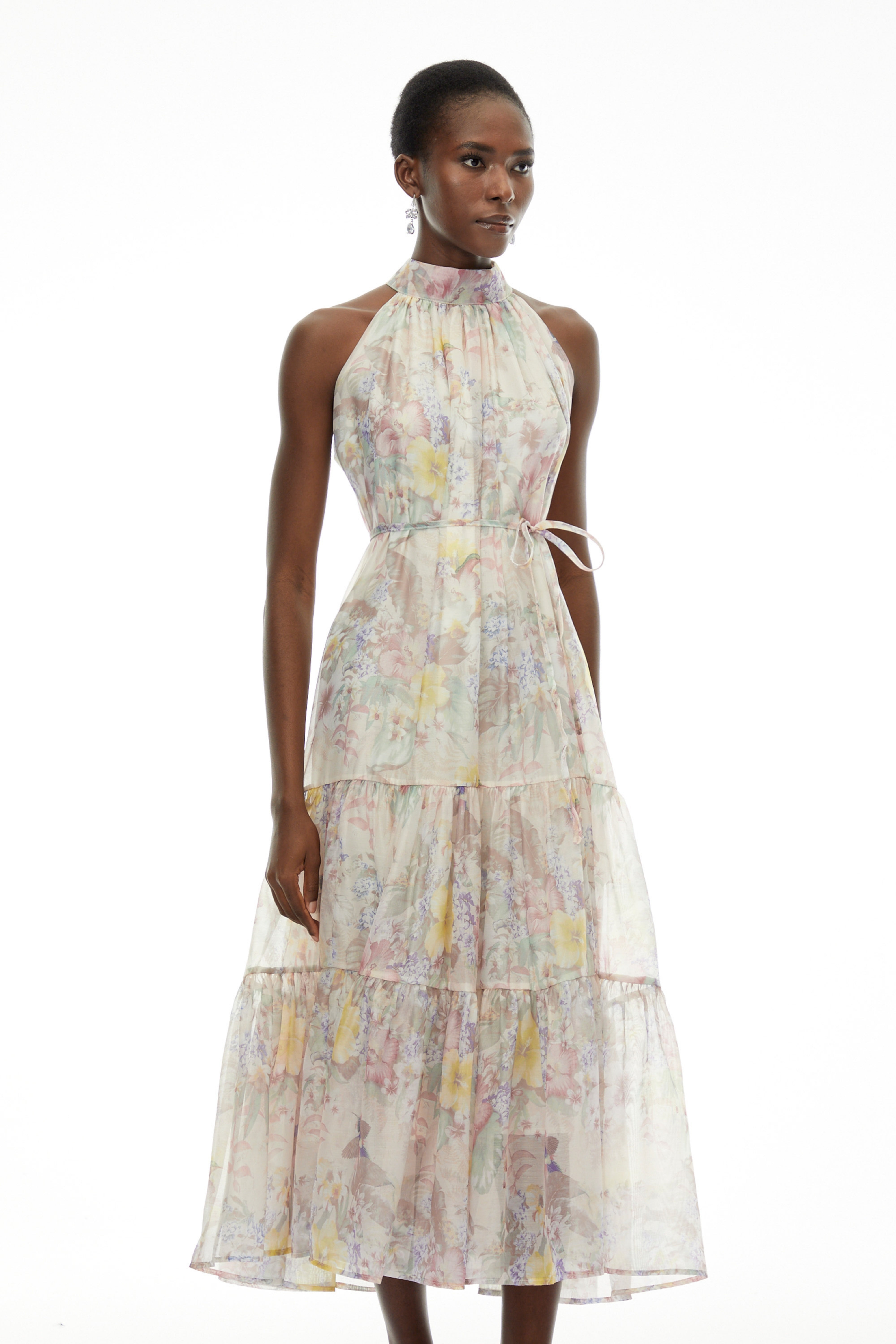 Esmeralda Pink Floral Print Tiered Maxi Dress