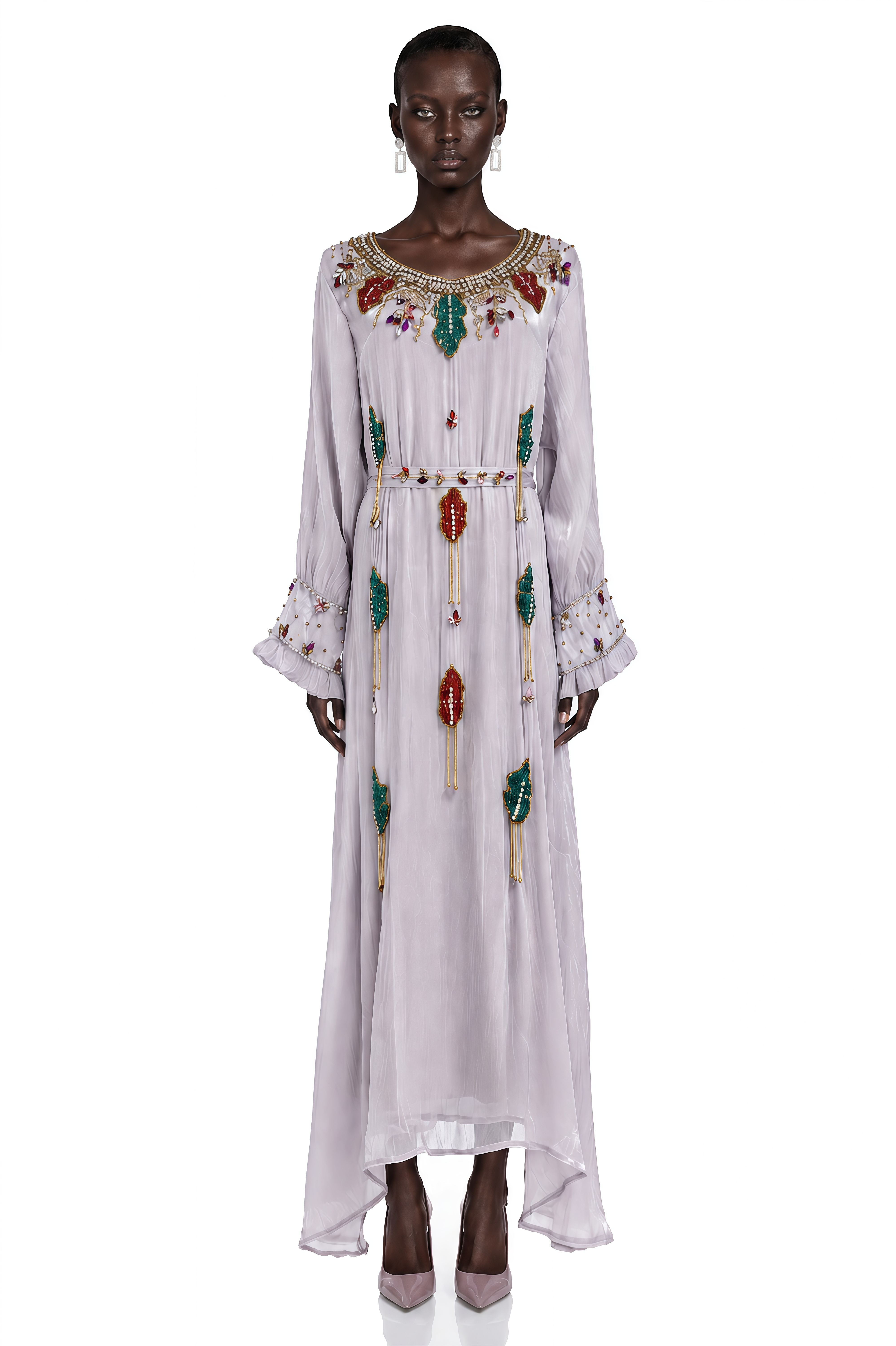 Esther Lavender Embroidered Long Sleeve Maxi Dress