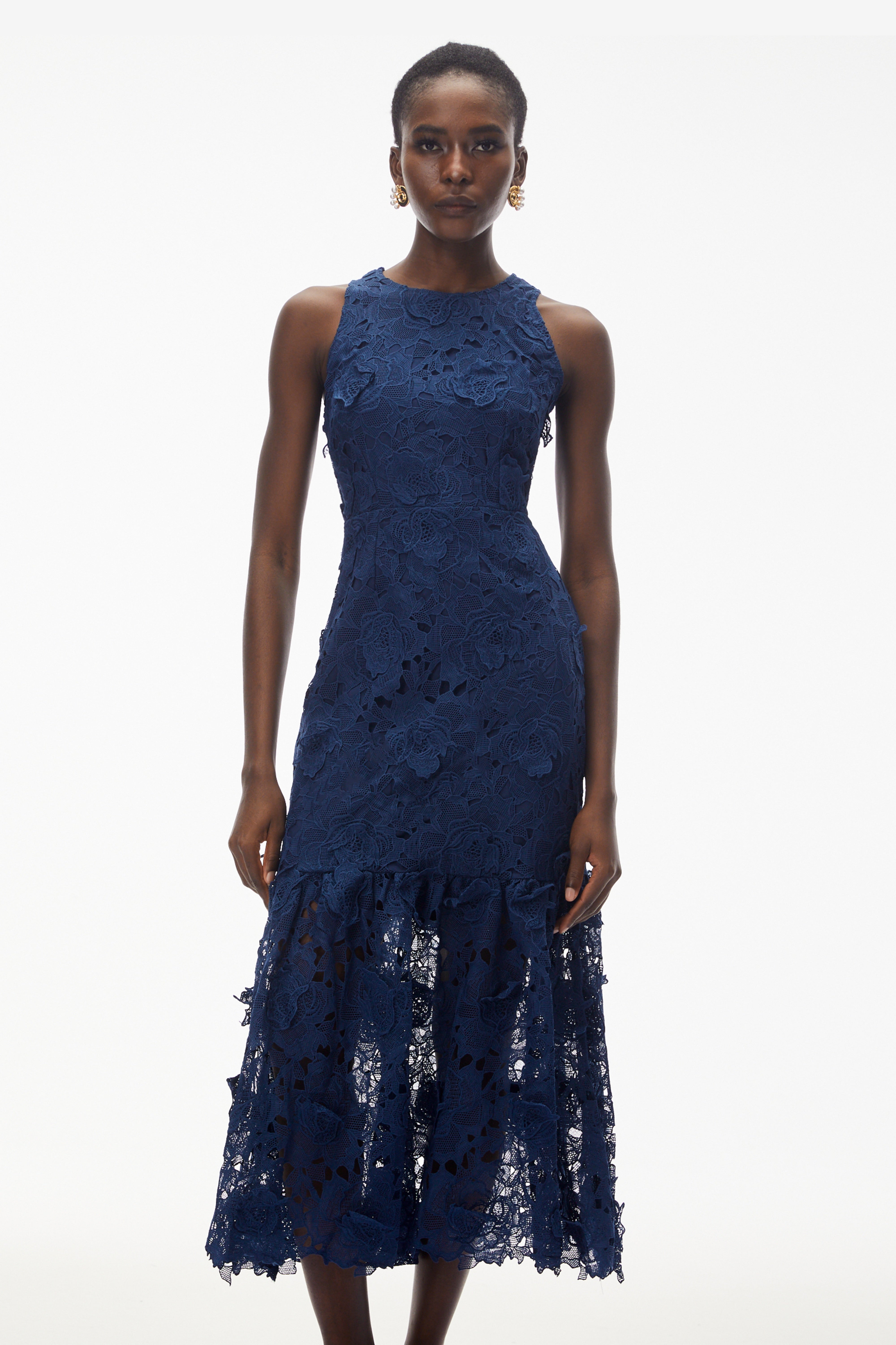 Briseis Blue Midi Dress with 3D Florals