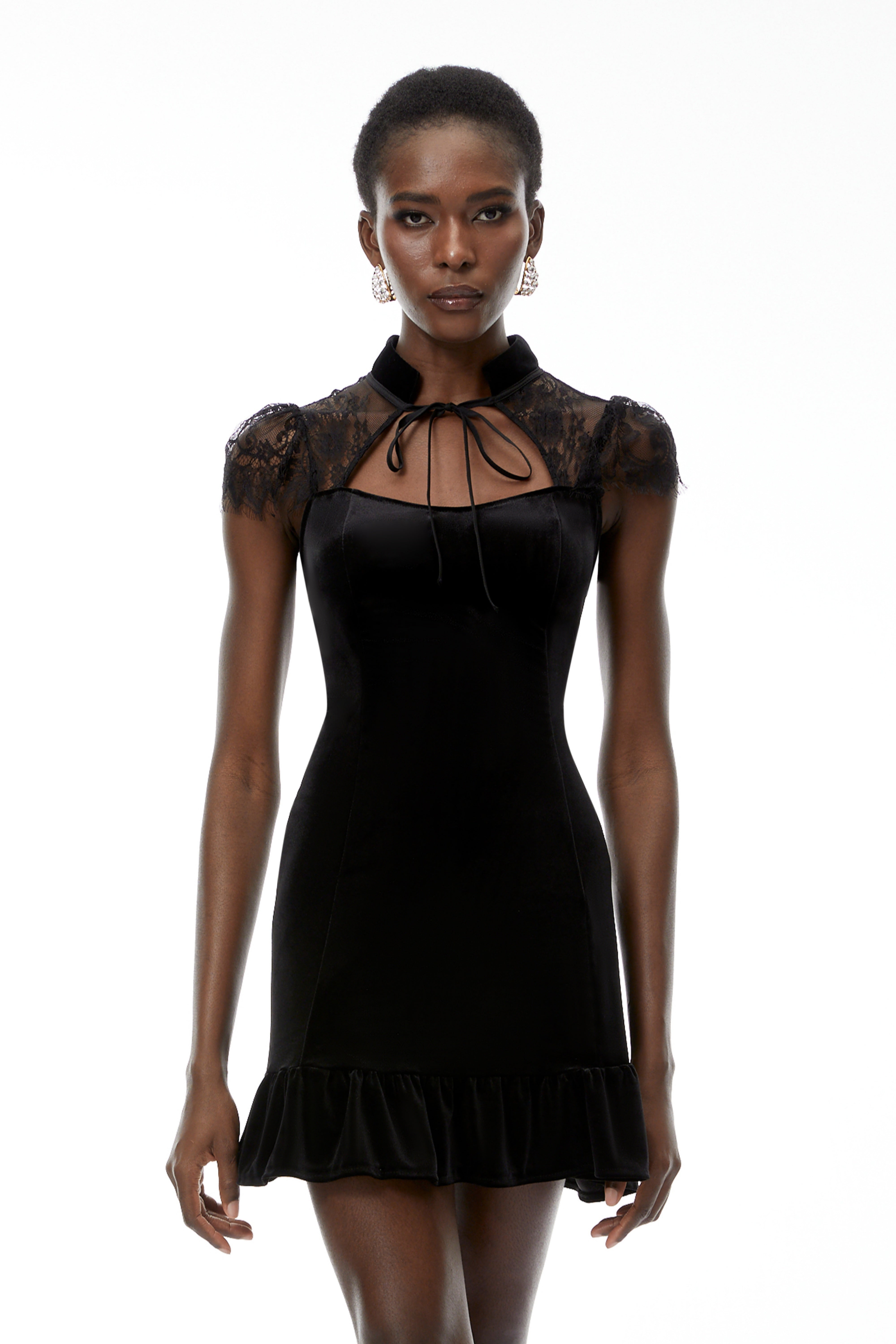 Eulalia Black Cut-Out Floral Lace Mini Dress