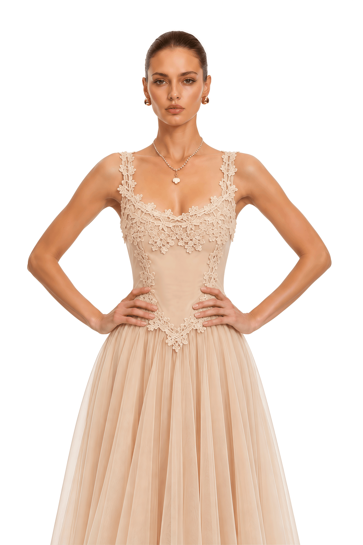 eulalie neutral lace corset tulle mini dress