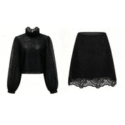 Eulalie Black Lace Blouse & Skirt Set