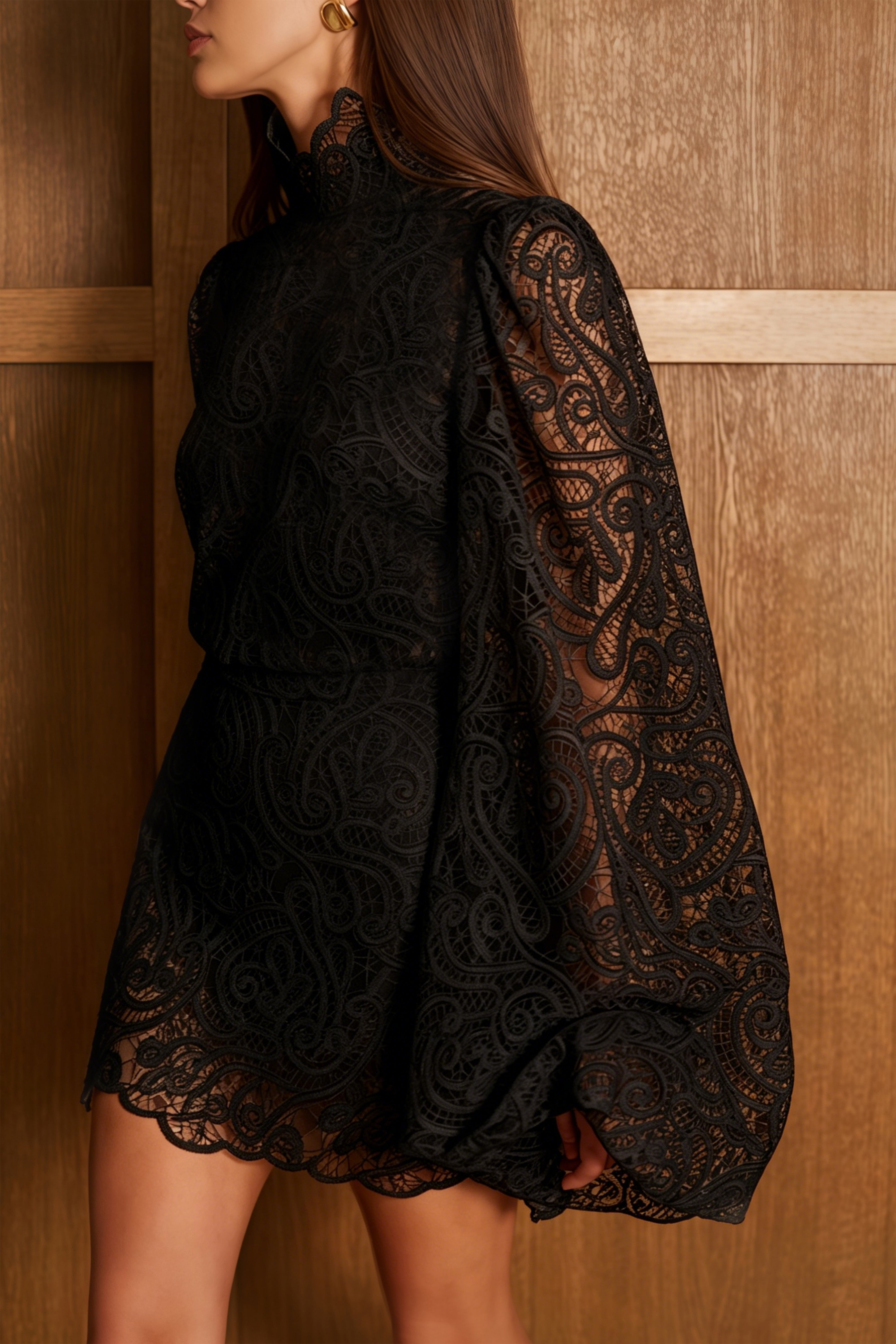 Eulalie Black Lace Blouse & Skirt Set