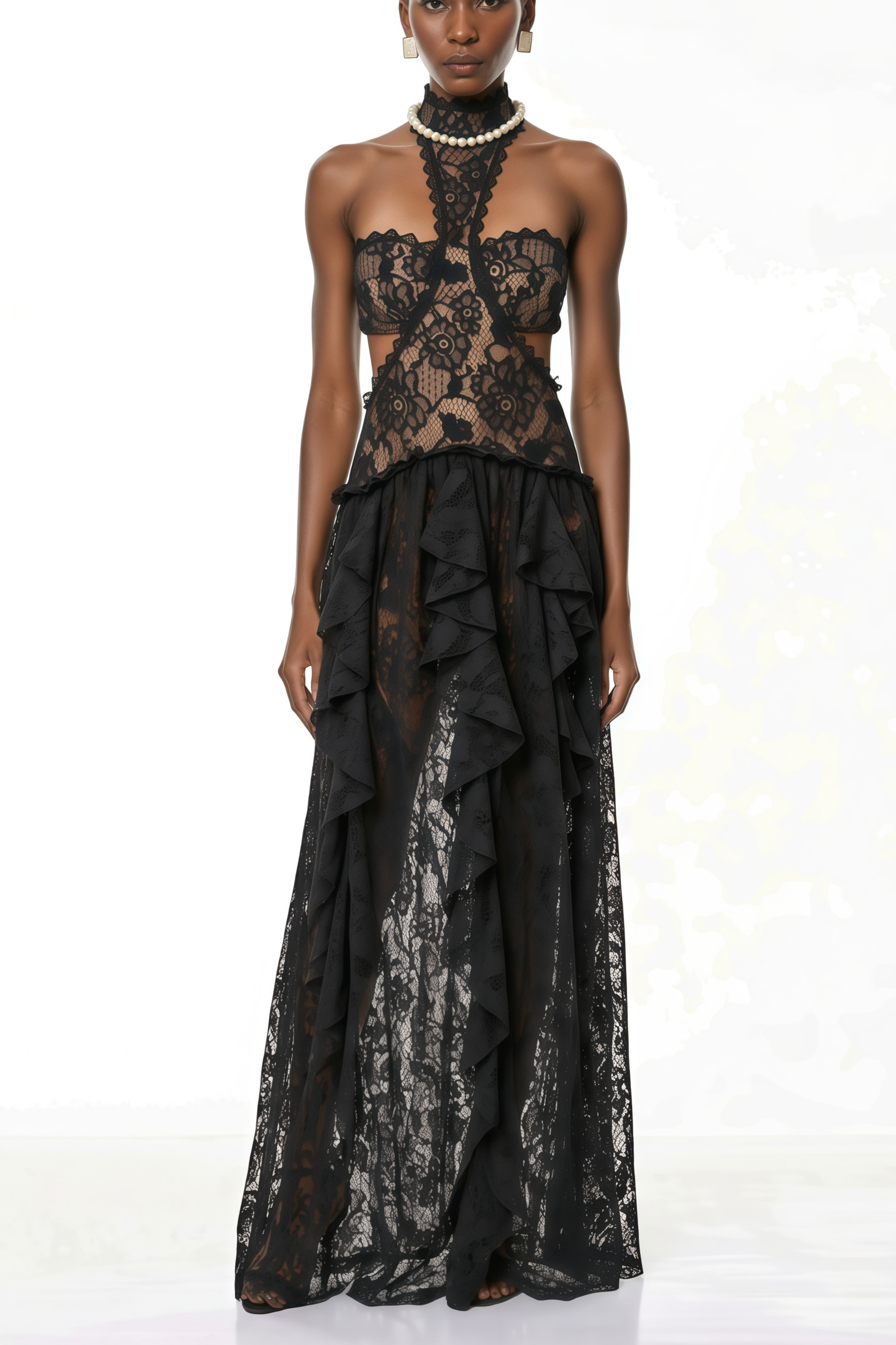 Evelyn Black Halterneck Lace Maxi Dress (Final Sale-US Only)