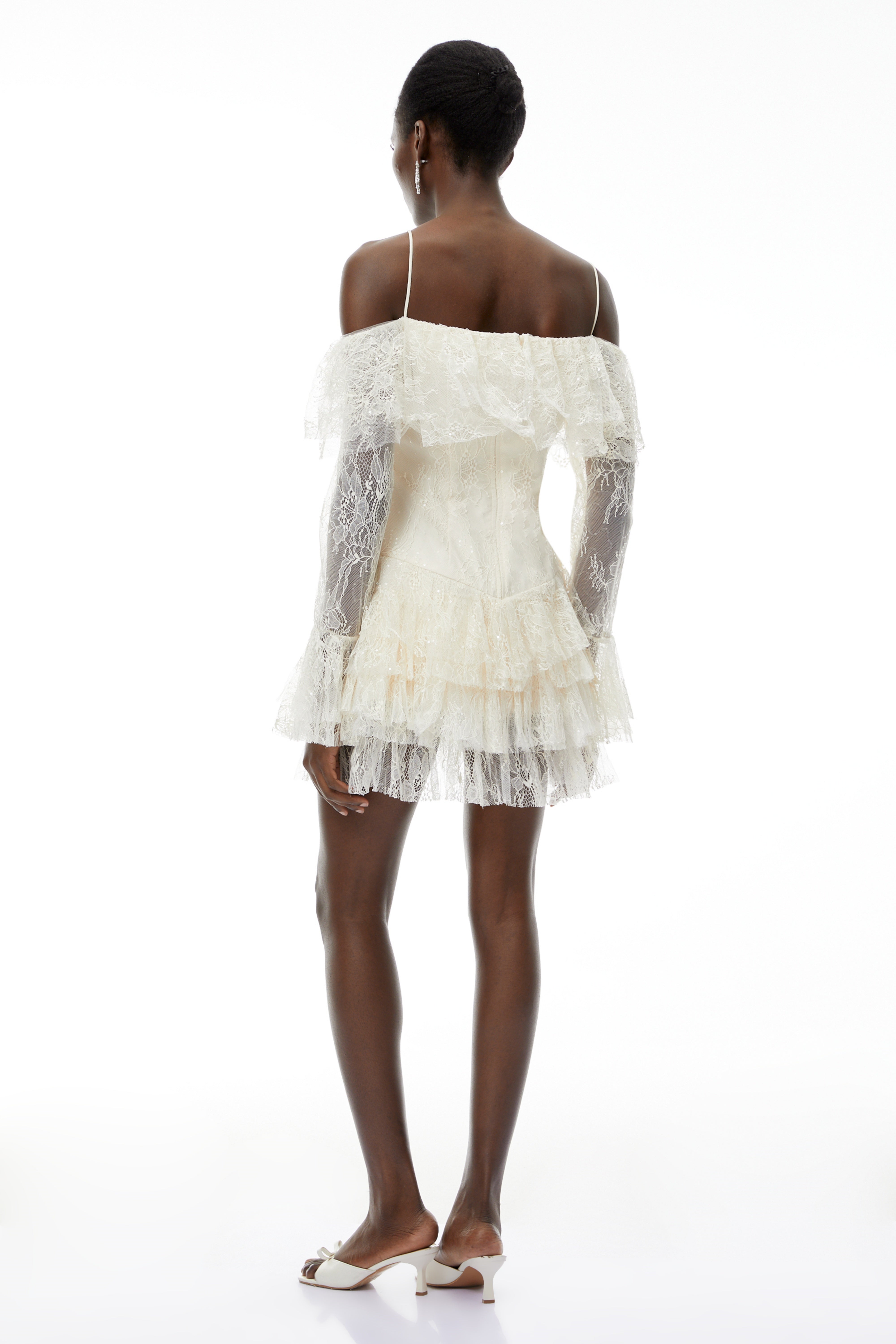 Evelyn Neutral Off Shoulder Tiered Mini Dress (Final Sale-US Only)