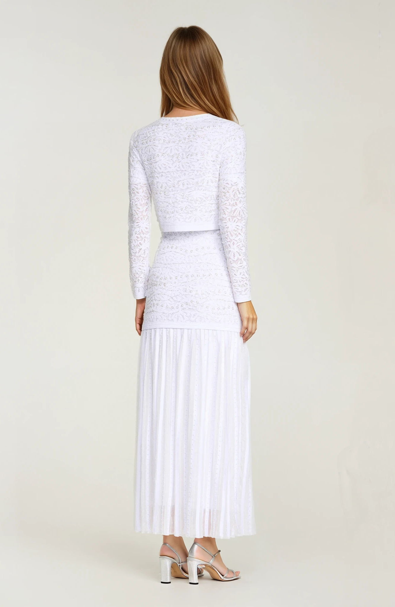 Sandro Celeste Embellished Knit Maxi  Cropped Pearled Cardigan - Pearl White