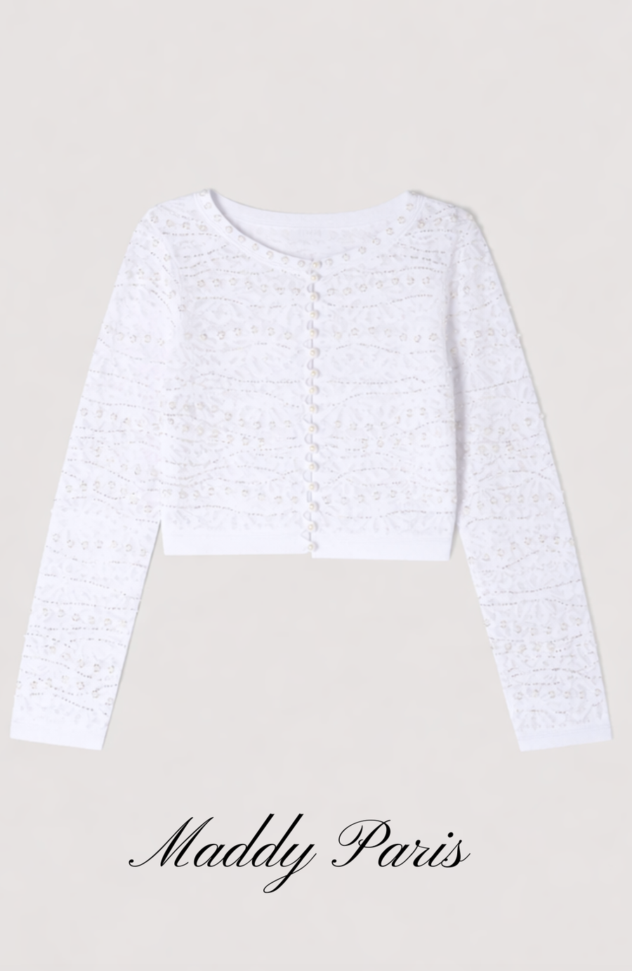 Sandro Celeste Embellished Knit Maxi  Cropped Pearled Cardigan - Pearl White