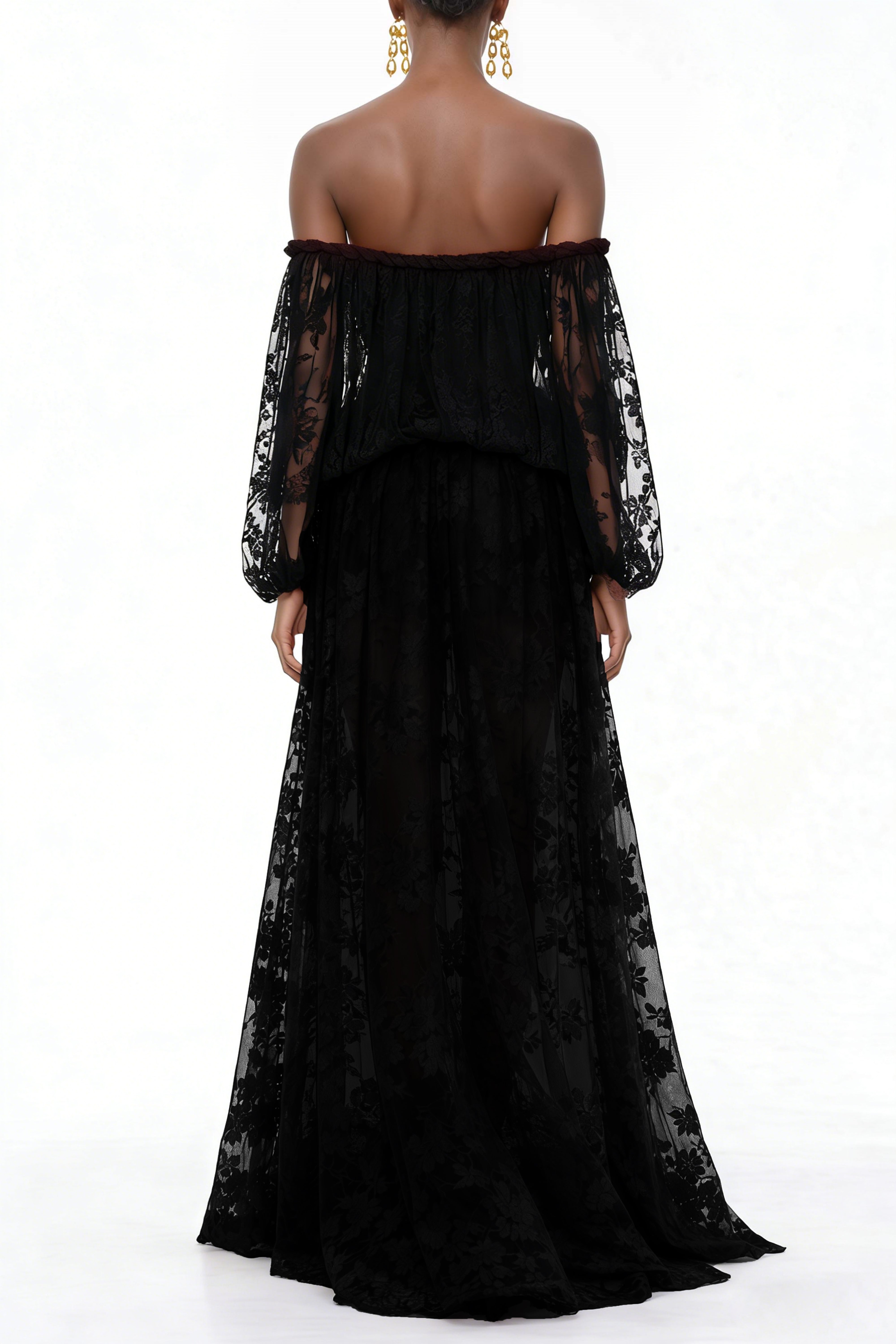 Fabienne Black Floral Appliqué Maxi Dress