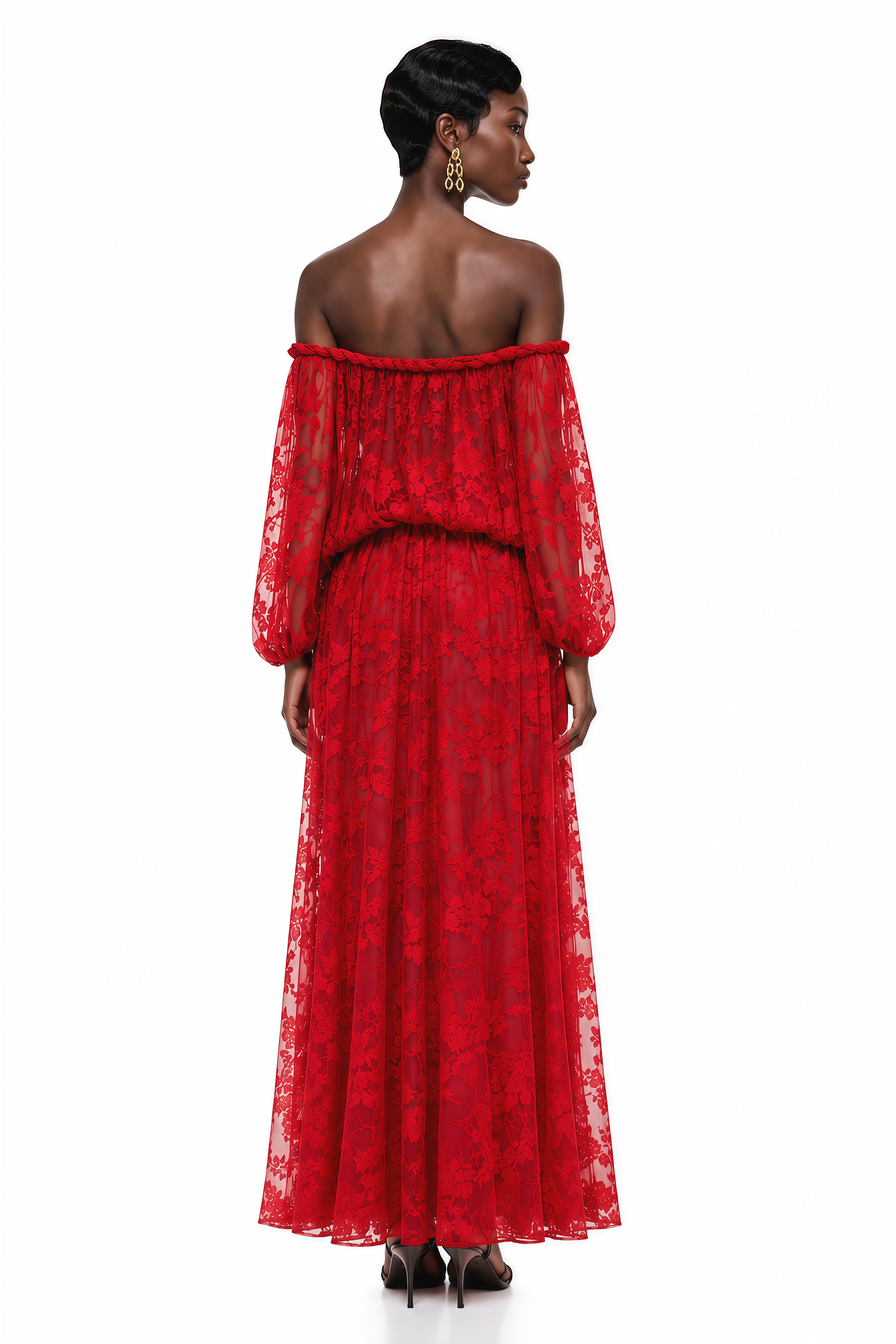 Fabienne Red Floral Appliqué Maxi Dress (Final Sale-US Only)