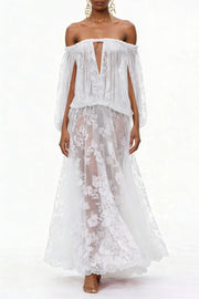 Fabienne White Floral Appliqué Maxi Dress
