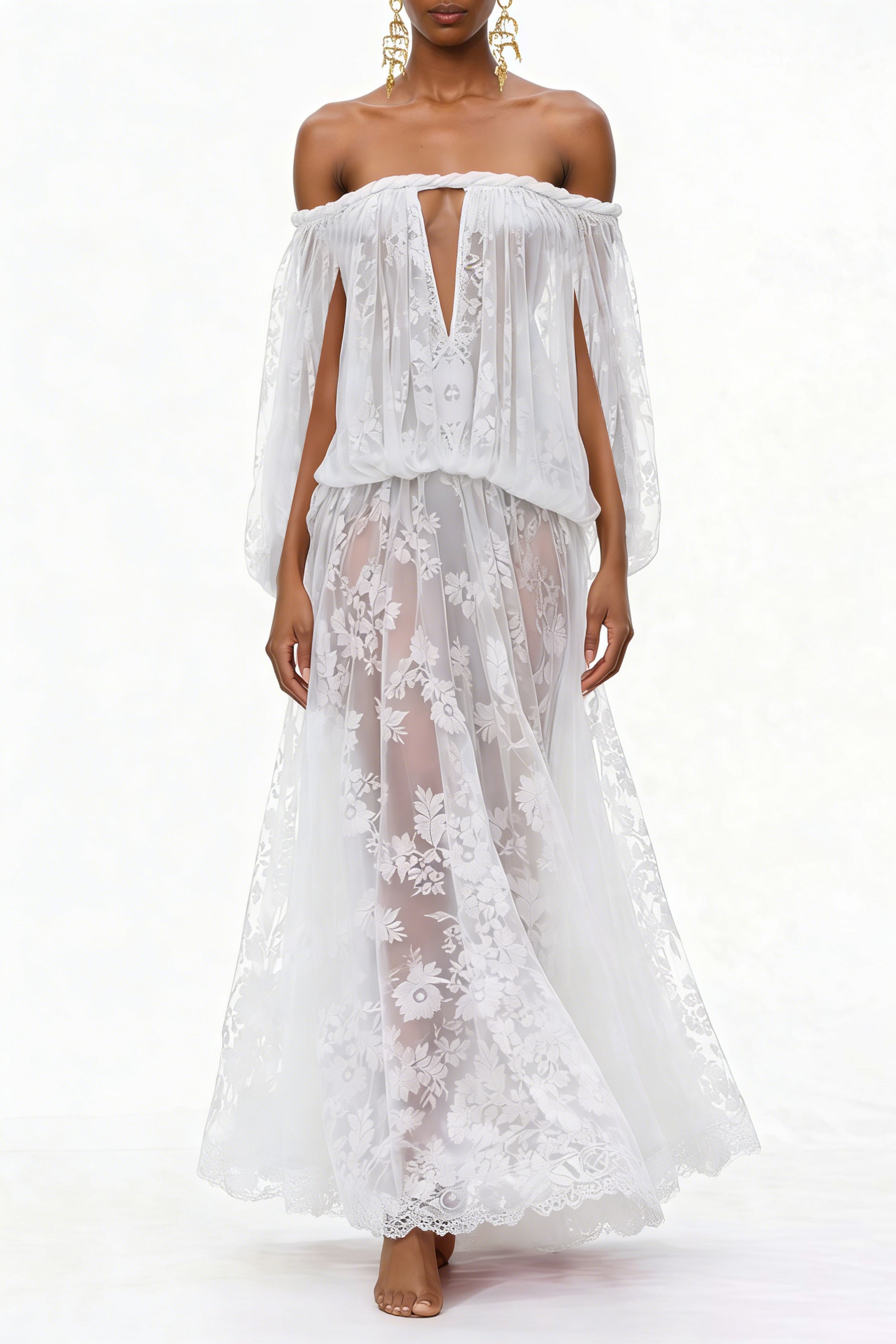 Fabienne White Floral Appliqué Maxi Dress