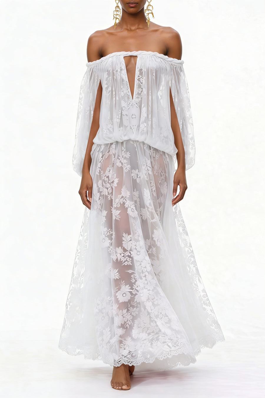 Fabienne White Floral Appliqué Maxi Dress