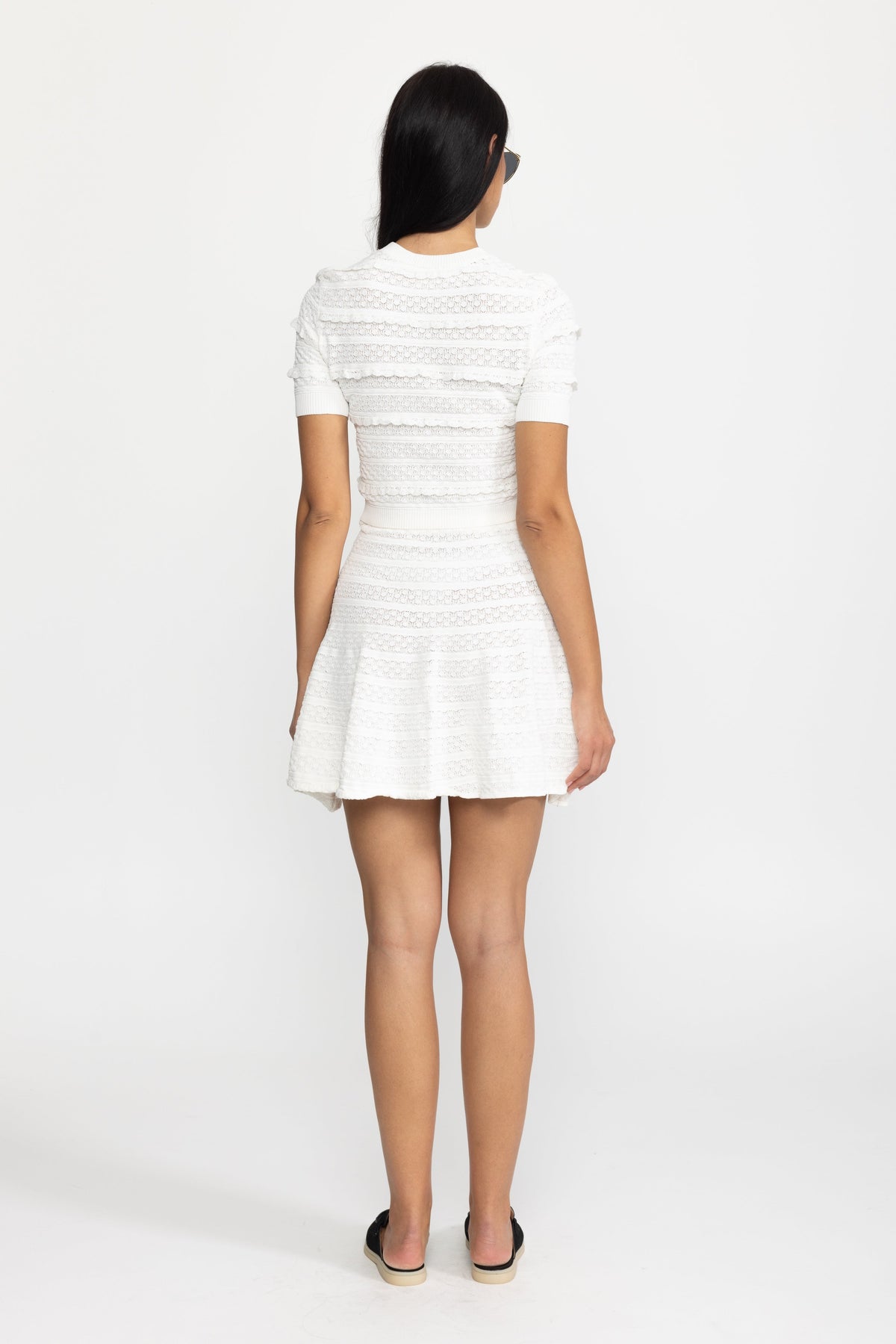 Bénédicte White Scalloped Pointelle Knit Top and Skater Skirt Co-ord Set