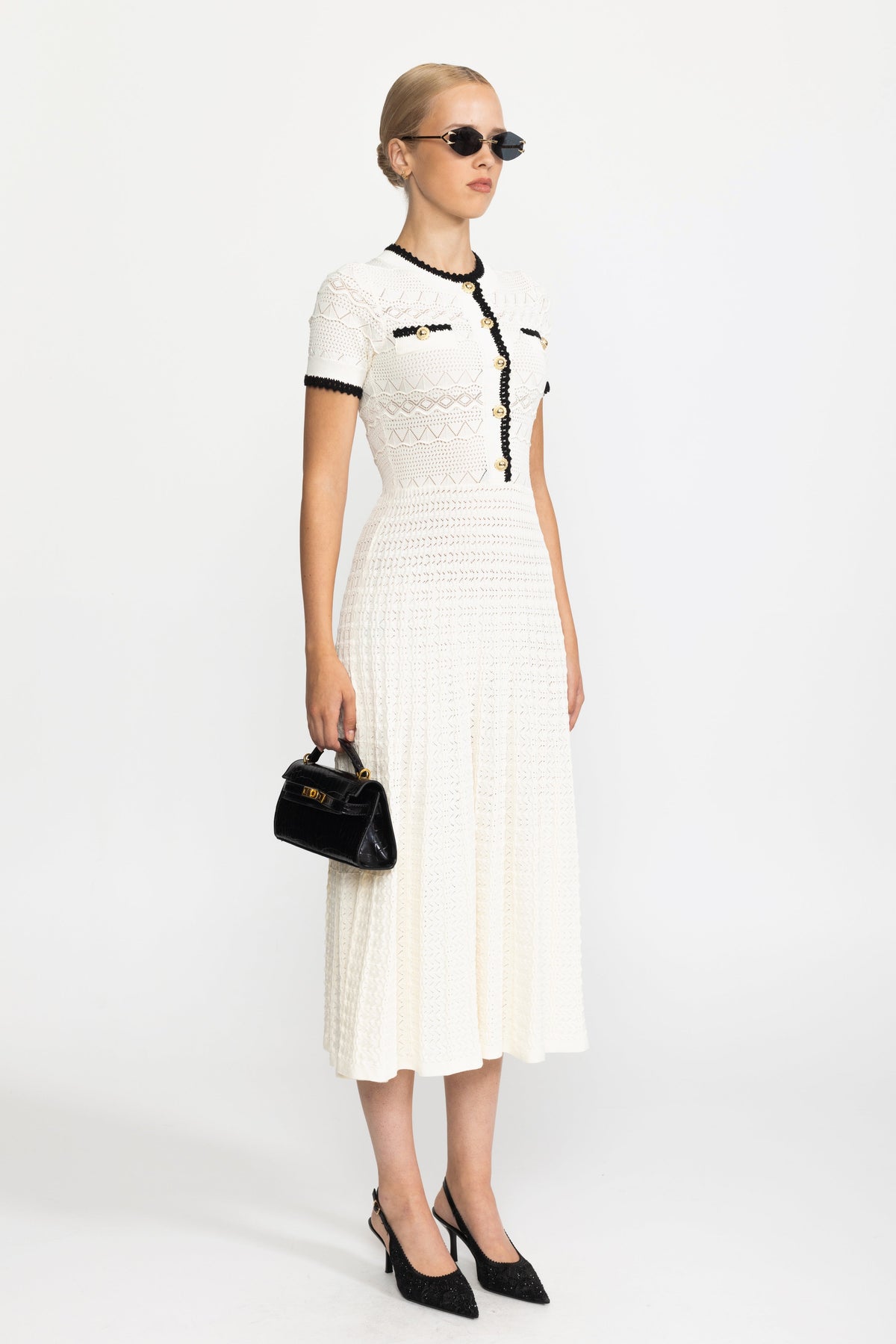 Eugénie Ivoire Pointelle Knit Belted Midi Dress