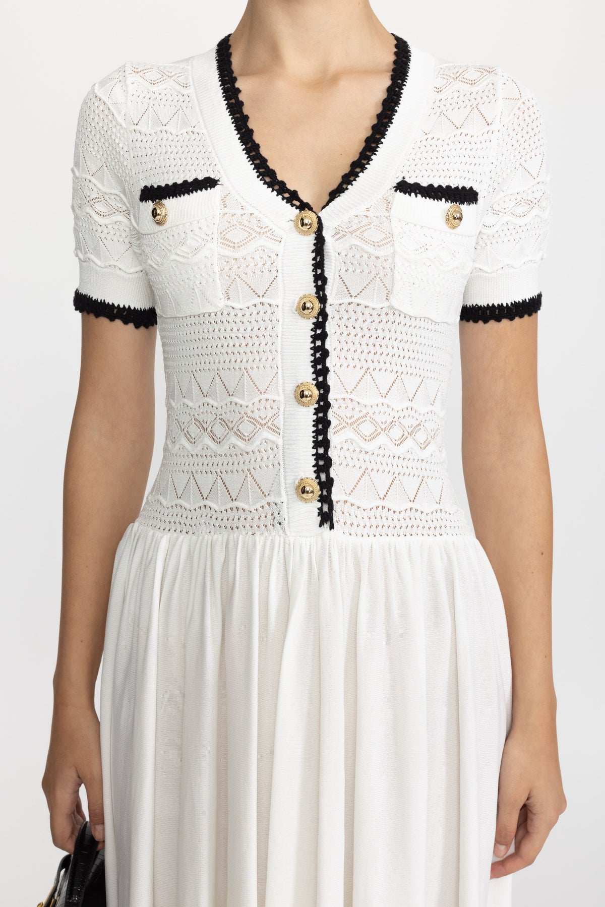 Agathe White Pointelle Knit Bodice Belted Maxi Dress