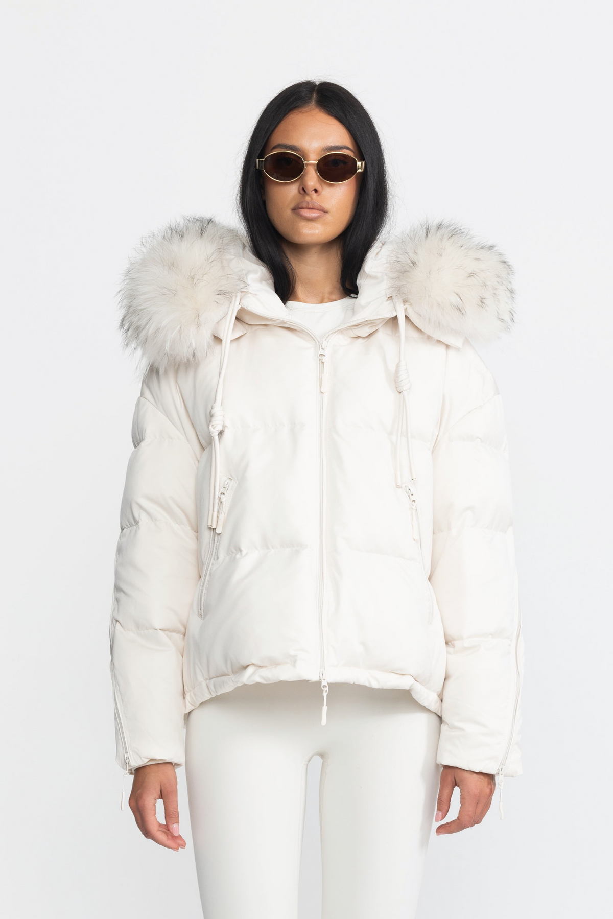 Isaure Ivoire Raccoon Fur Hood Cropped Down Puffer Jacket