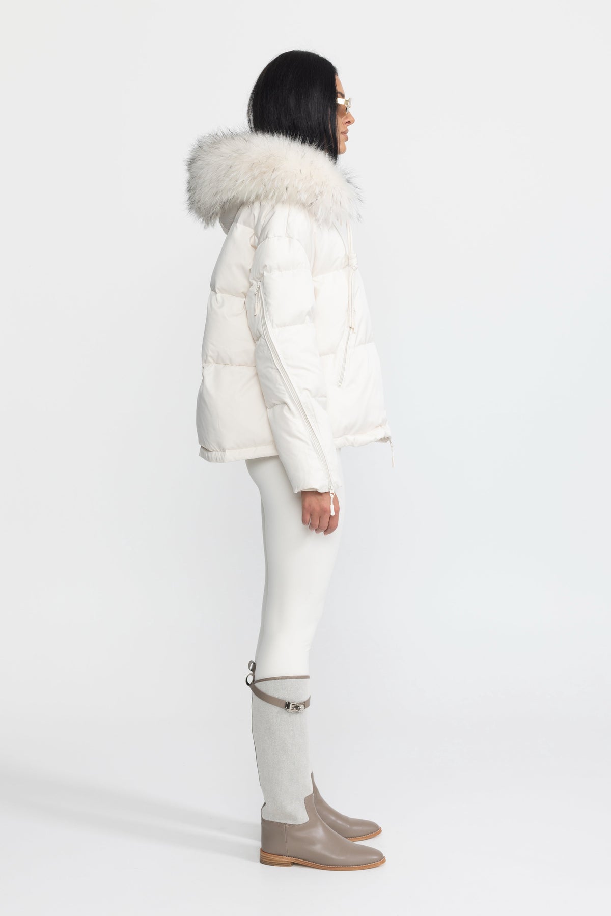 Isaure Ivoire Raccoon Fur Hood Cropped Down Puffer Jacket