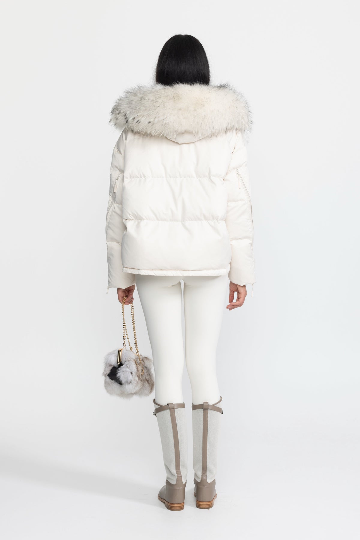 Isaure Ivoire Raccoon Fur Hood Cropped Down Puffer Jacket