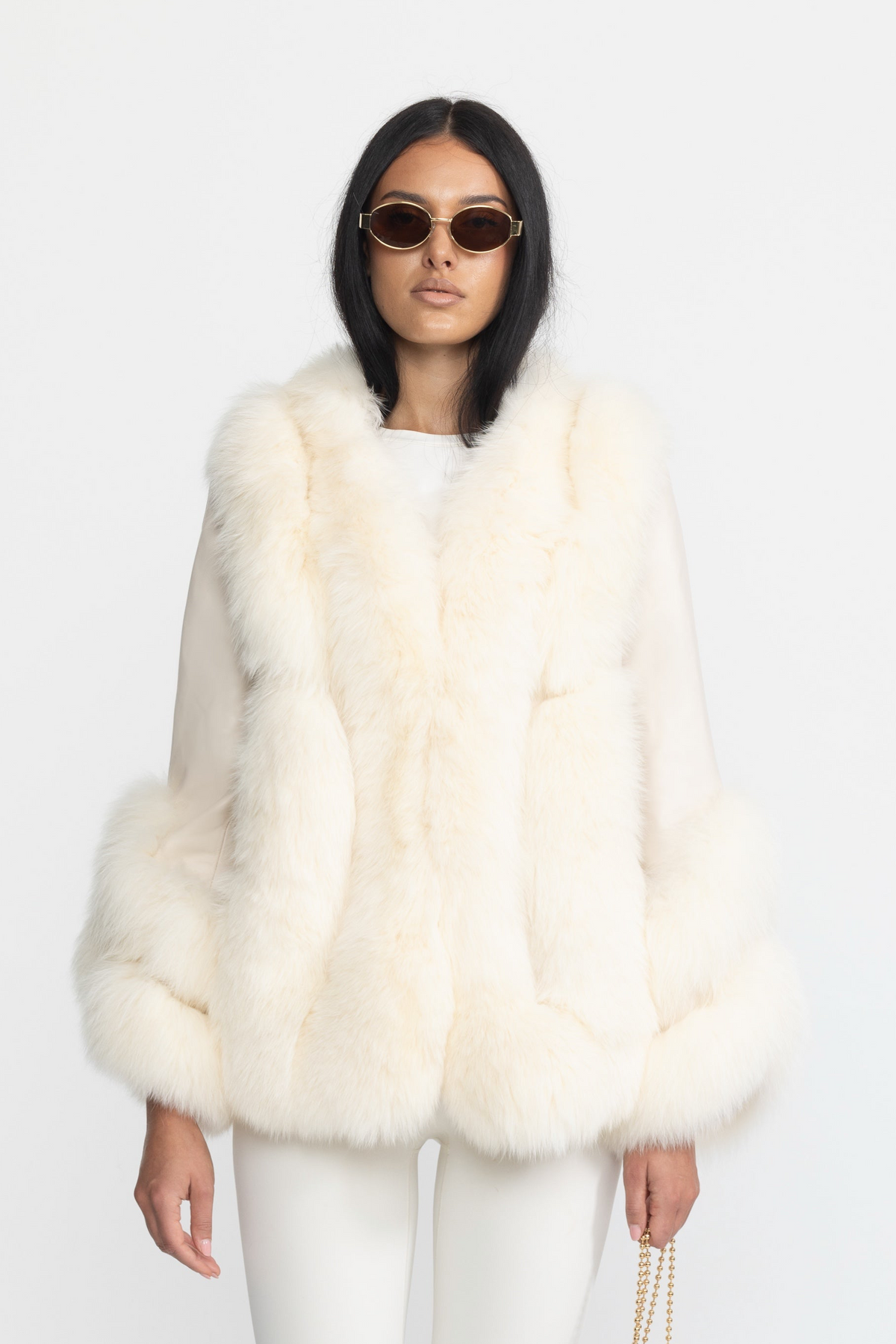 Athénaïs Ivoire Fox Fur Panel Shearling Jacket