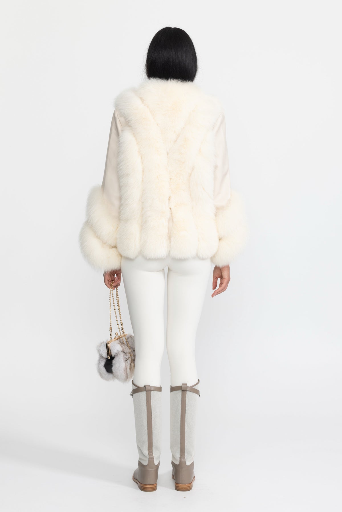Athénaïs Ivoire Fox Fur Panel Shearling Jacket