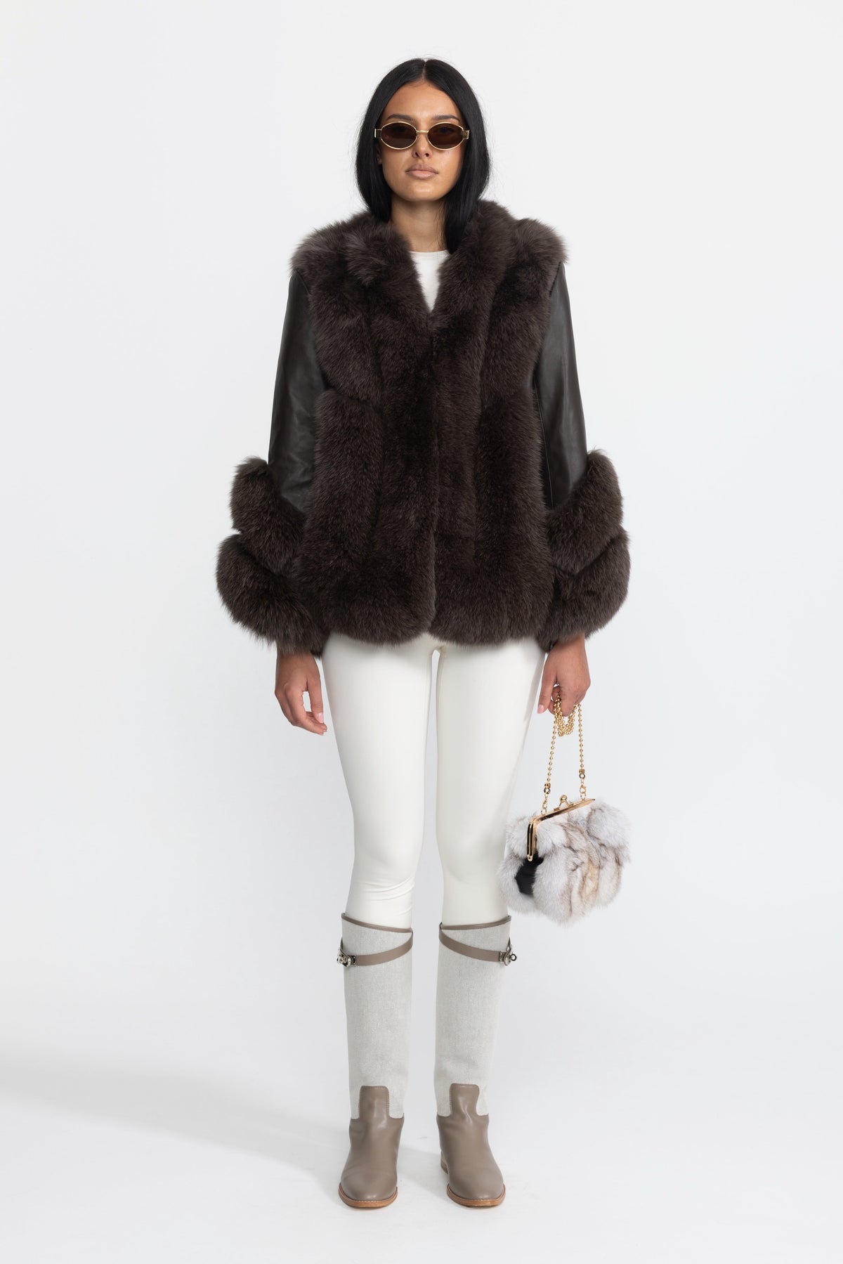 Athénaïs Chocolate Fox Fur Panel Shearling Jacket