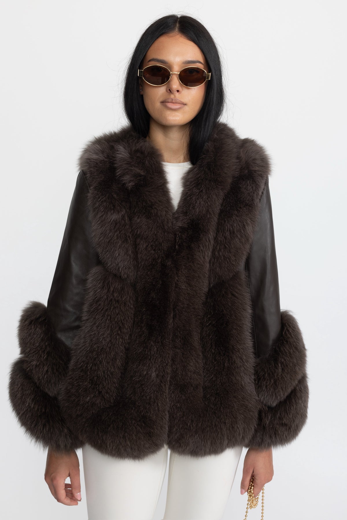 Athénaïs Chocolate Fox Fur Panel Shearling Jacket