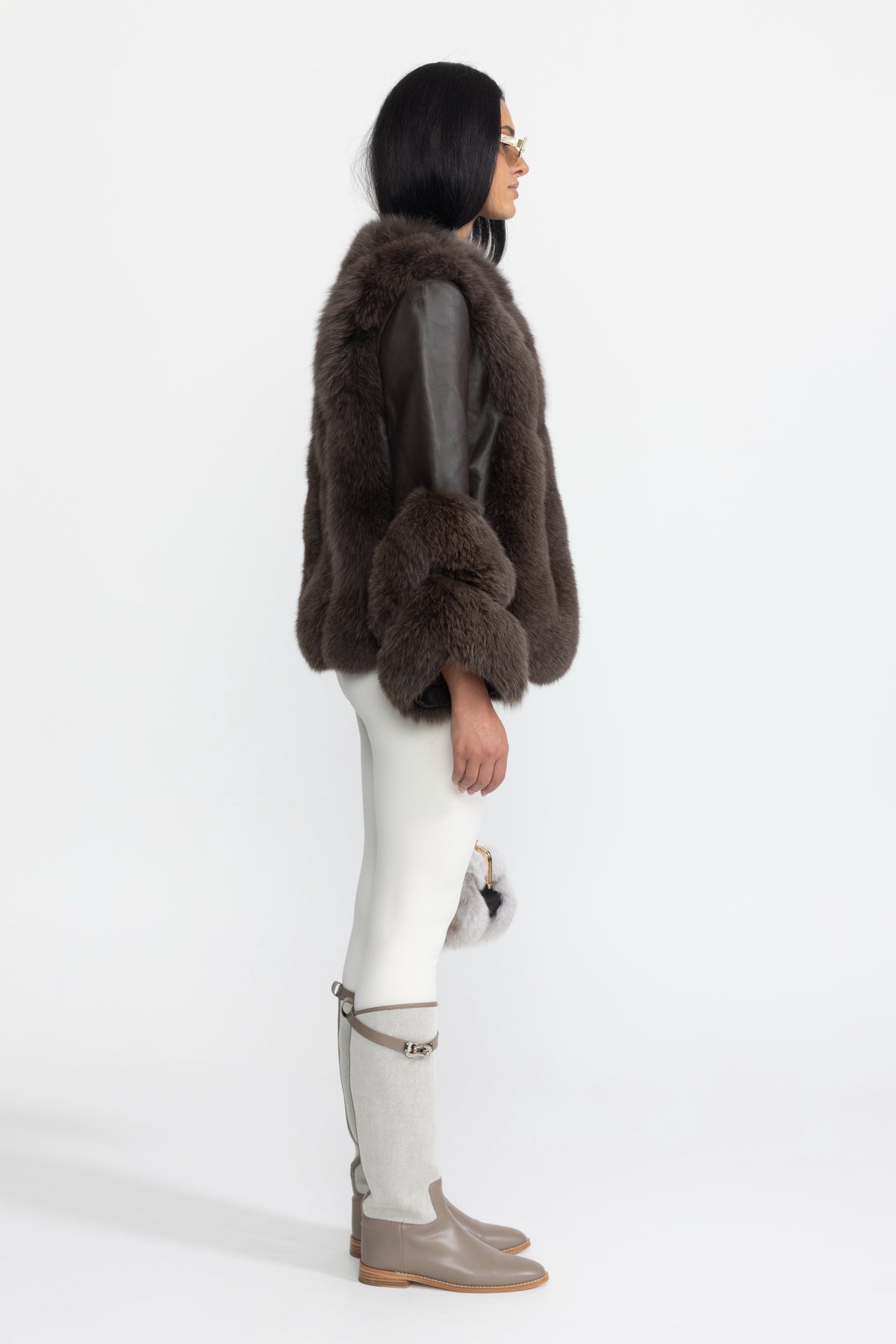 Athénaïs Chocolate Fox Fur Panel Shearling Jacket