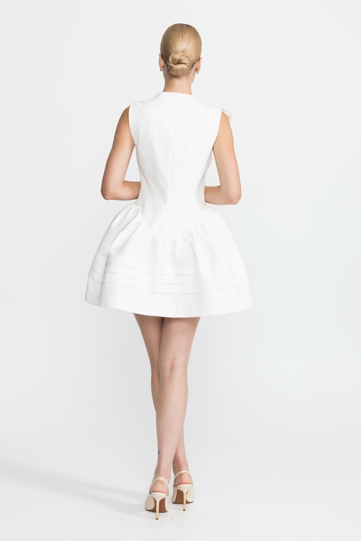 Esmée White Sculpted Bow Drop Waist Cotton Mini Dress