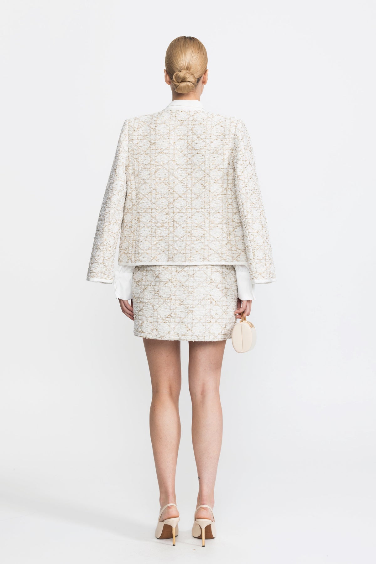 Ines Ivoire Metallic Jacquard Tweed Jacket And Mini Skirt Co-ord Set