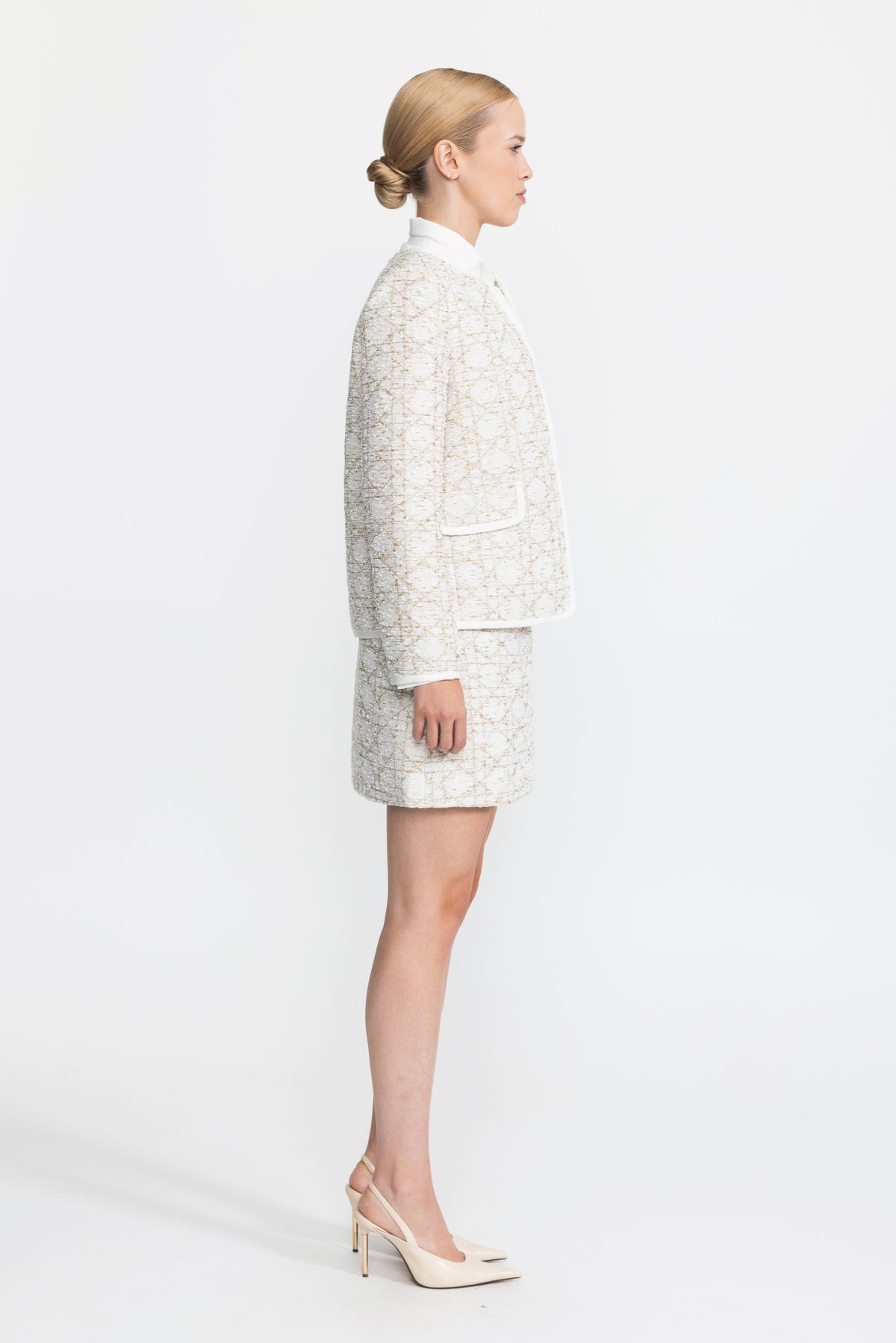 Ines Ivoire Metallic Jacquard Tweed Jacket And Mini Skirt Co-ord Set
